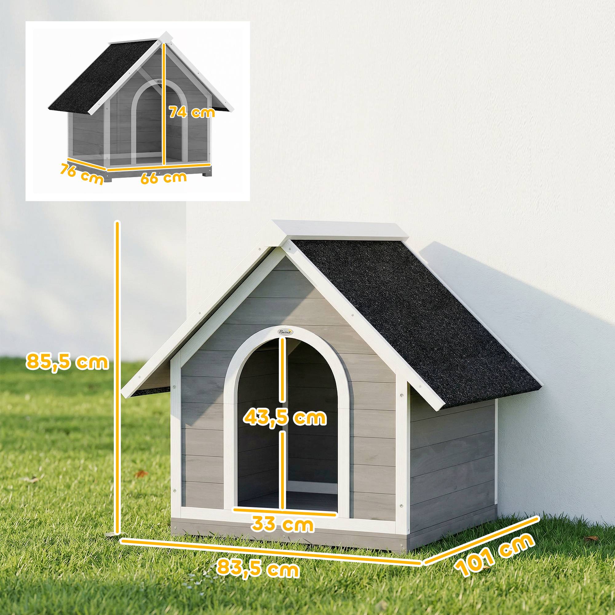 Sans Marque - Niche pour Chien Extérieur Maison pour Chien Corps Entièrement Ouvrant pour Nettoyage Facile 84x101x86 cm Gris et Blanc - Image 5
