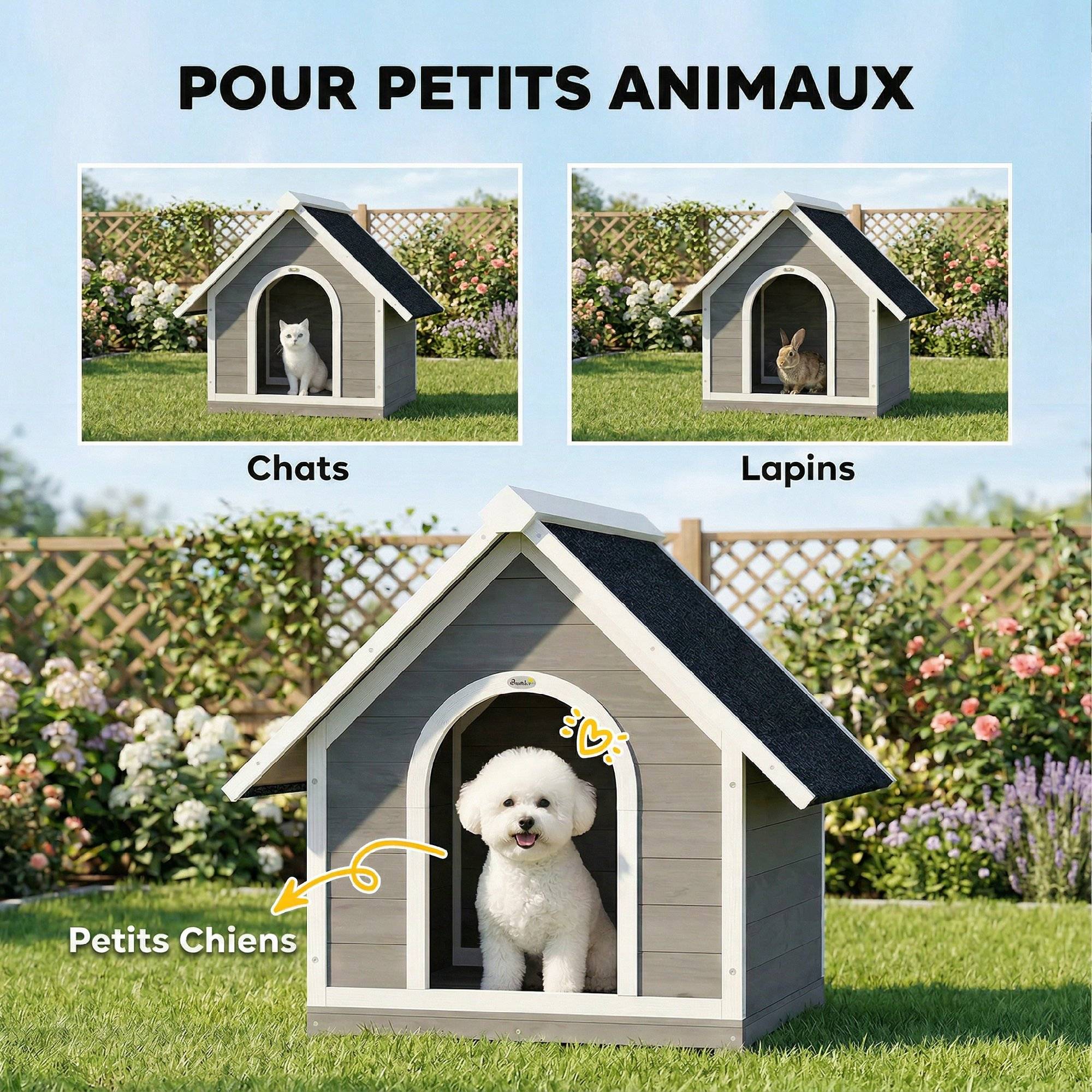 Sans Marque - Niche pour Chien Extérieur Maison pour Chien Corps Entièrement Ouvrant pour Nettoyage Facile 84x101x86 cm Gris et Blanc - Image 9