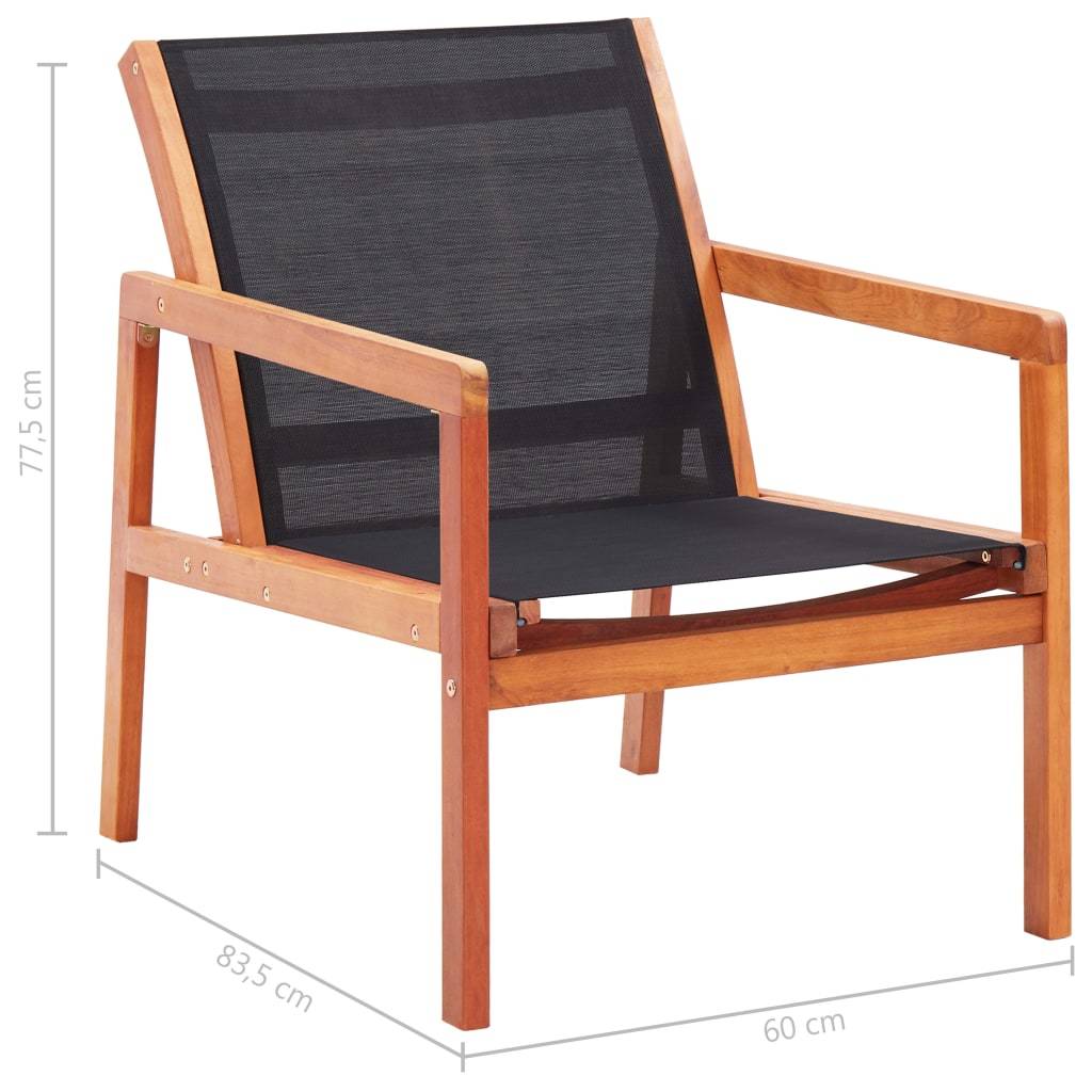 Vidaxl - Chaise de jardin Noir Bois d'eucalyptus solide et textilène vidaXL 48701 - Image 3