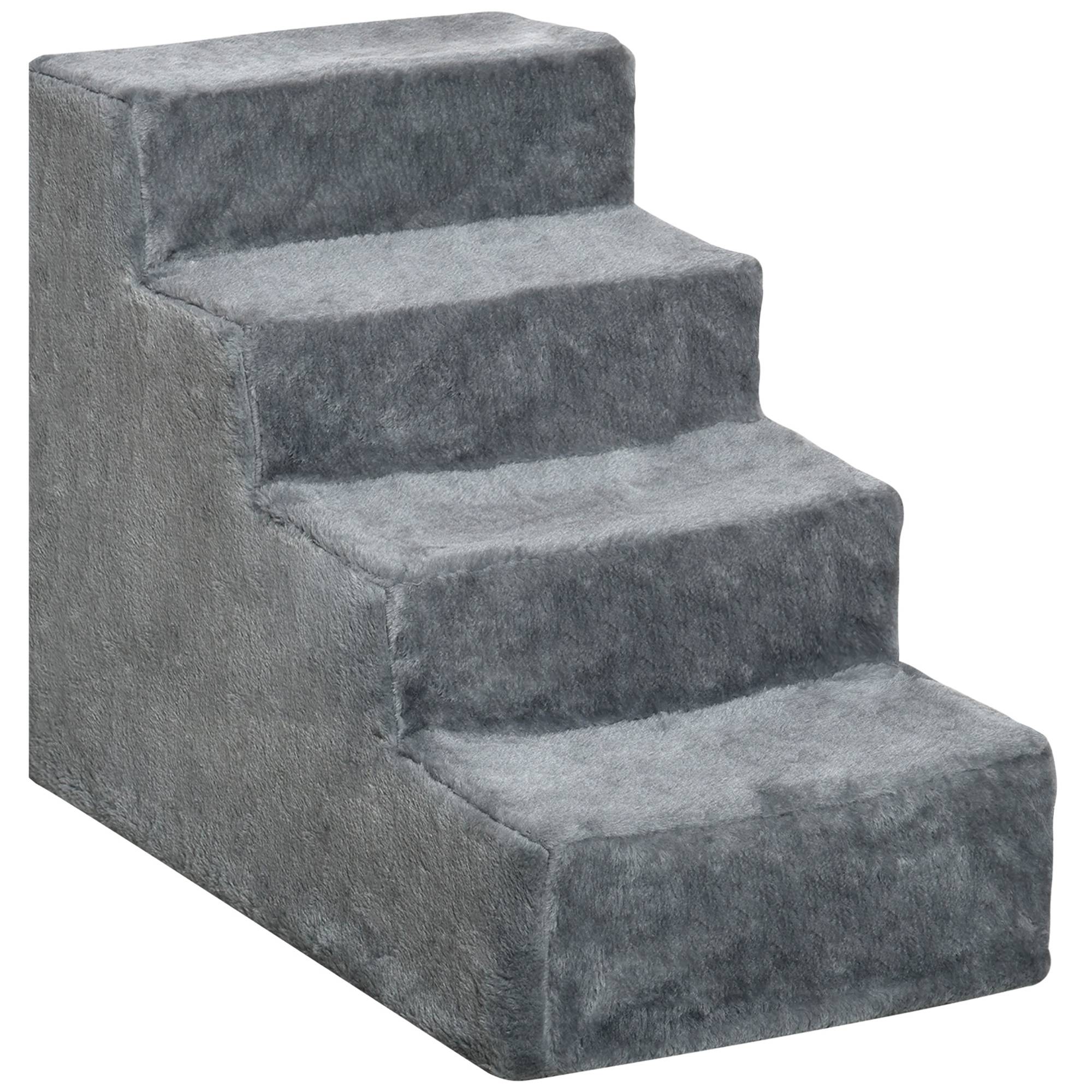 Escalier chien 4 marches 44 cm haut, petits chiens, rampe, housse lavable, lit, canapé, gris clair - Image 1