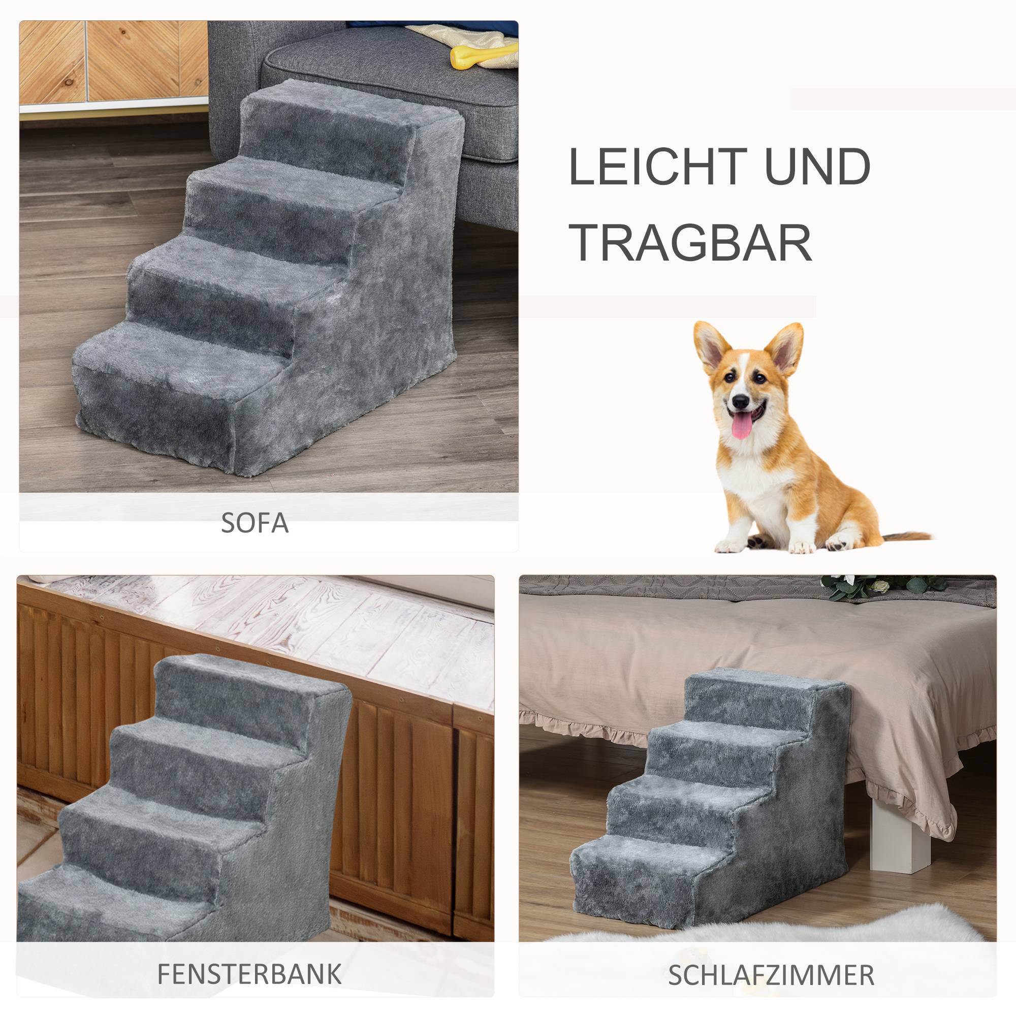 Escalier chien 4 marches 44 cm haut, petits chiens, rampe, housse lavable, lit, canapé, gris clair - Image 9
