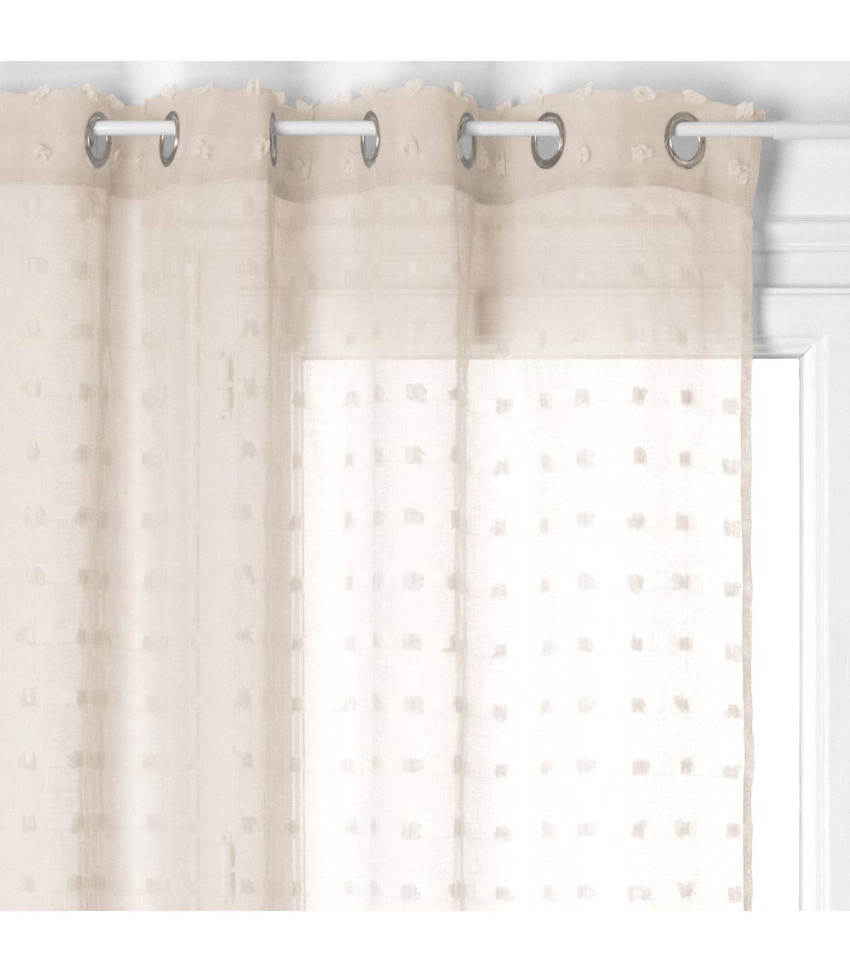 Voilage à œillets Beige motif petits pompons 140 x 240 cm - Image 1