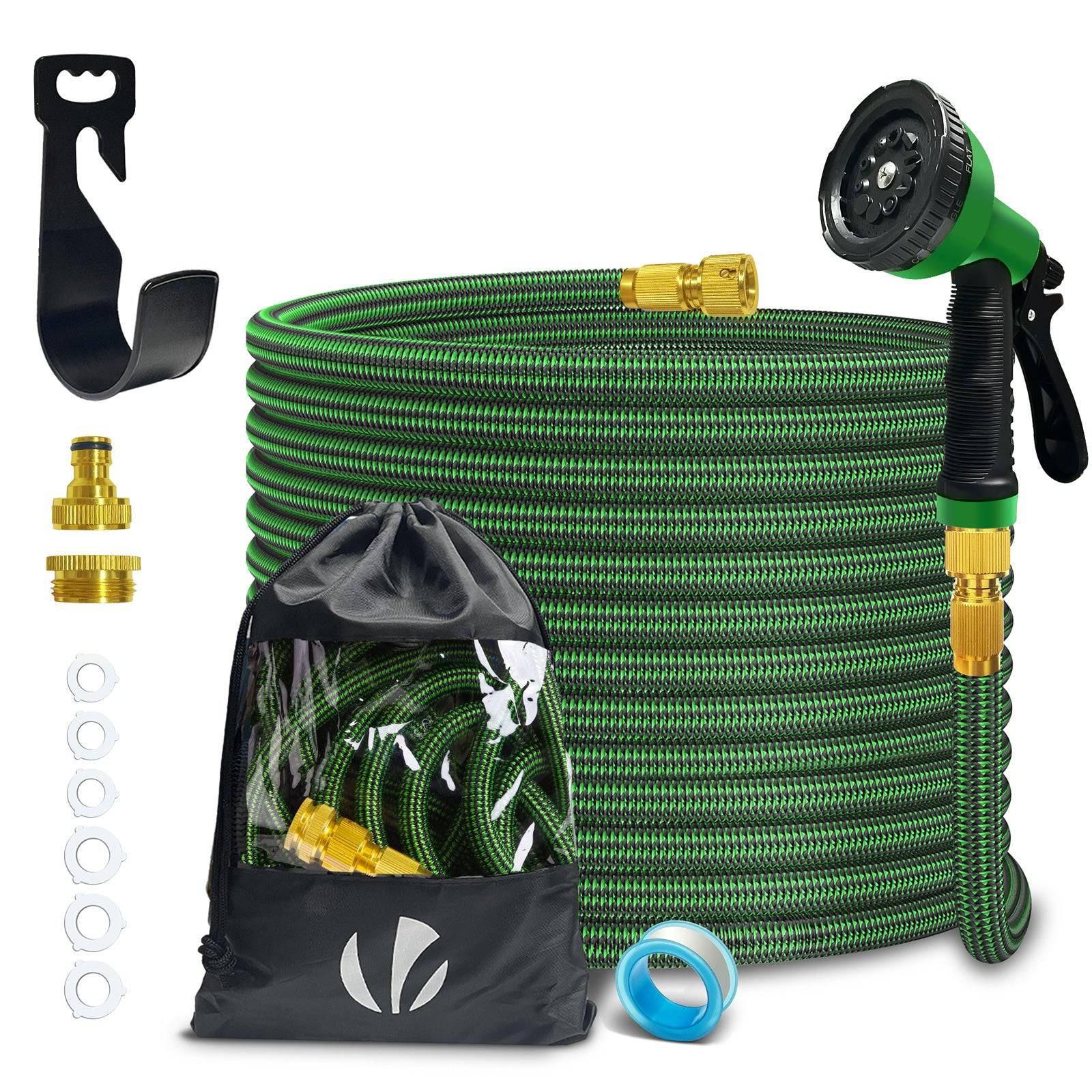 Tuyau d’Arrosage Extensible 15m Renforce avec Accessoires vert - Image 1
