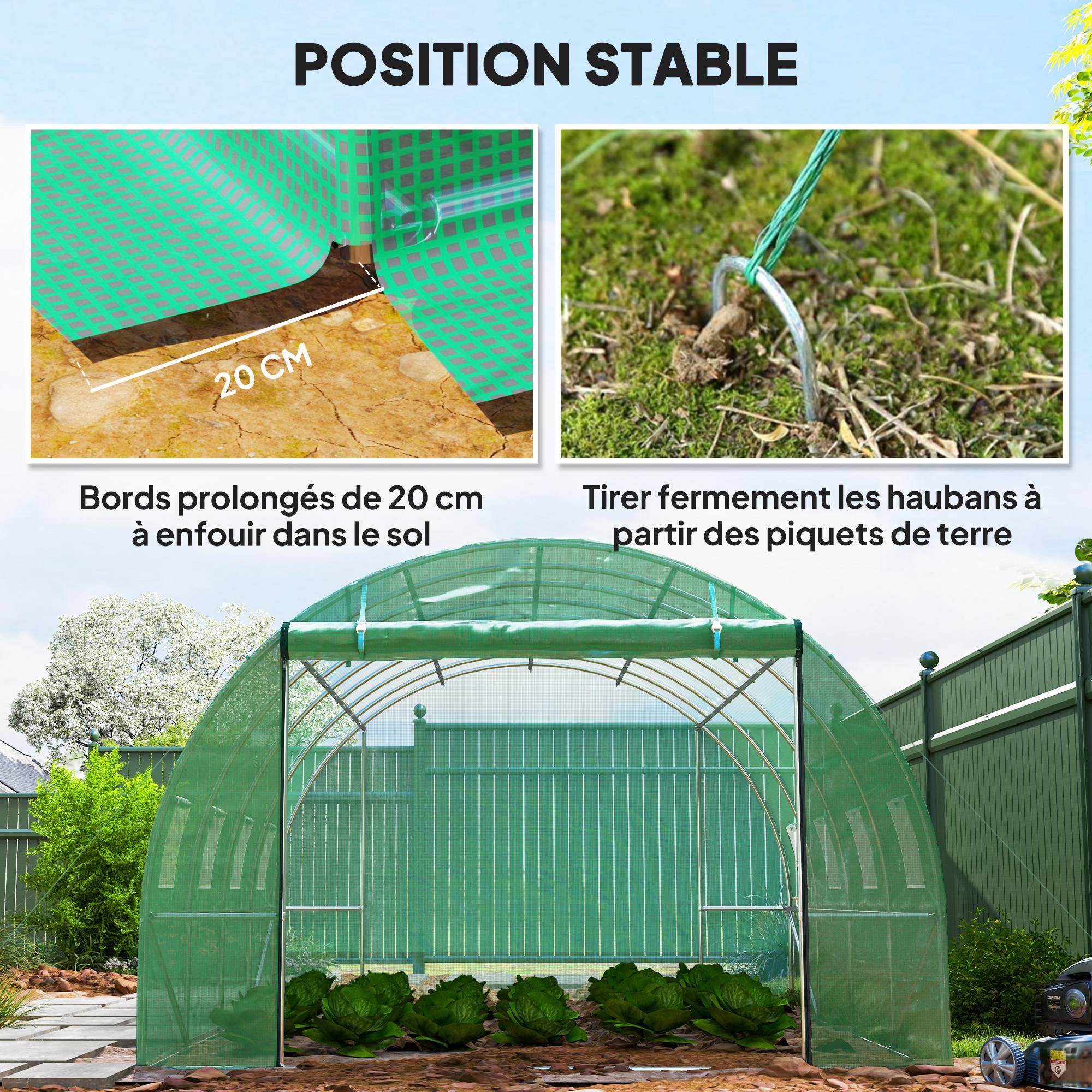 Sans Marque - Serre tunnel jardin 4x2 m acier galvanisé PE porte enroulable grandes fenêtres serre potager verte extérieure - Image 9