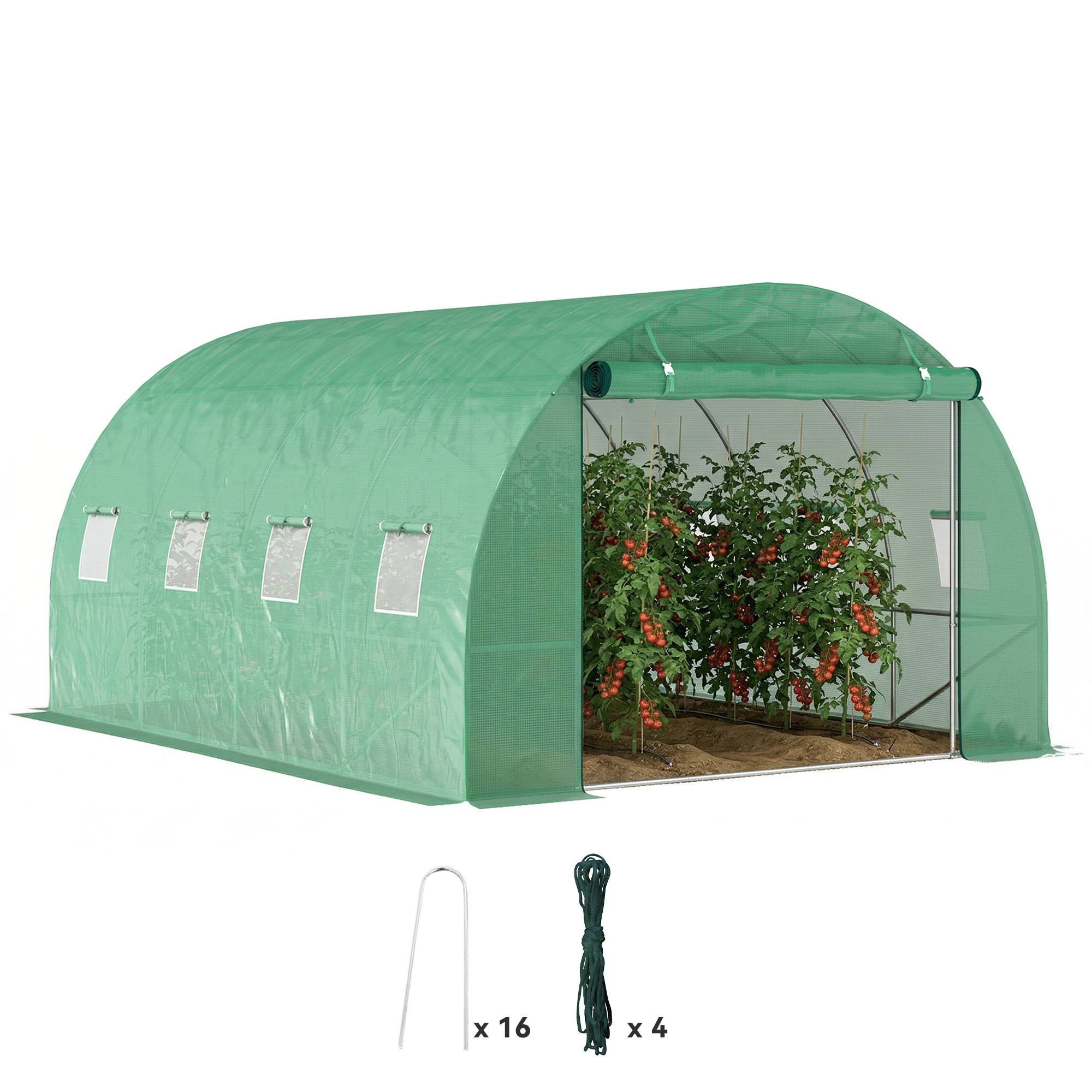 Sans Marque - Serre tunnel jardin 4x2 m acier galvanisé PE porte enroulable grandes fenêtres serre potager verte extérieure - Image 1