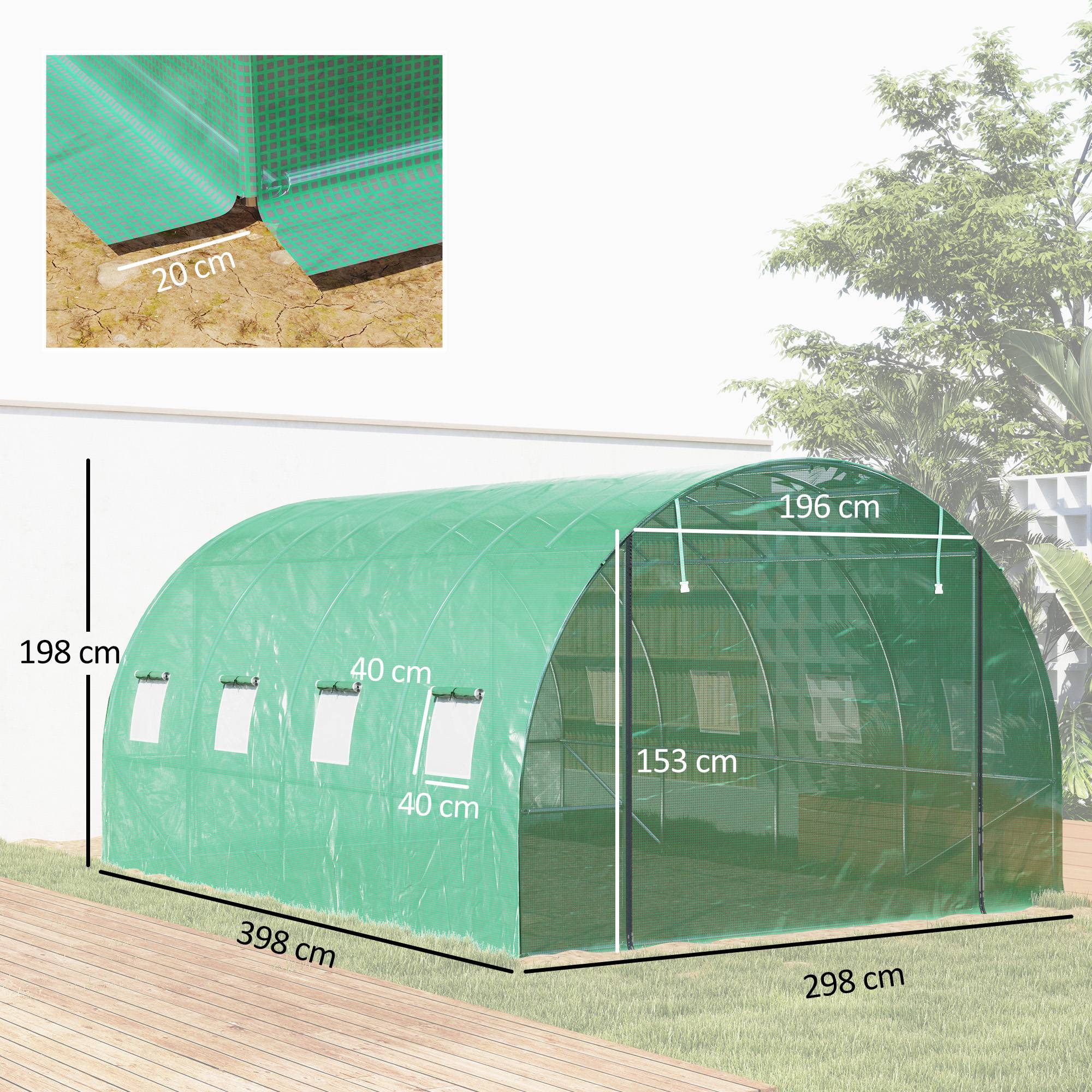 Sans Marque - Serre tunnel jardin 4x2 m acier galvanisé PE porte enroulable grandes fenêtres serre potager verte extérieure - Image 5