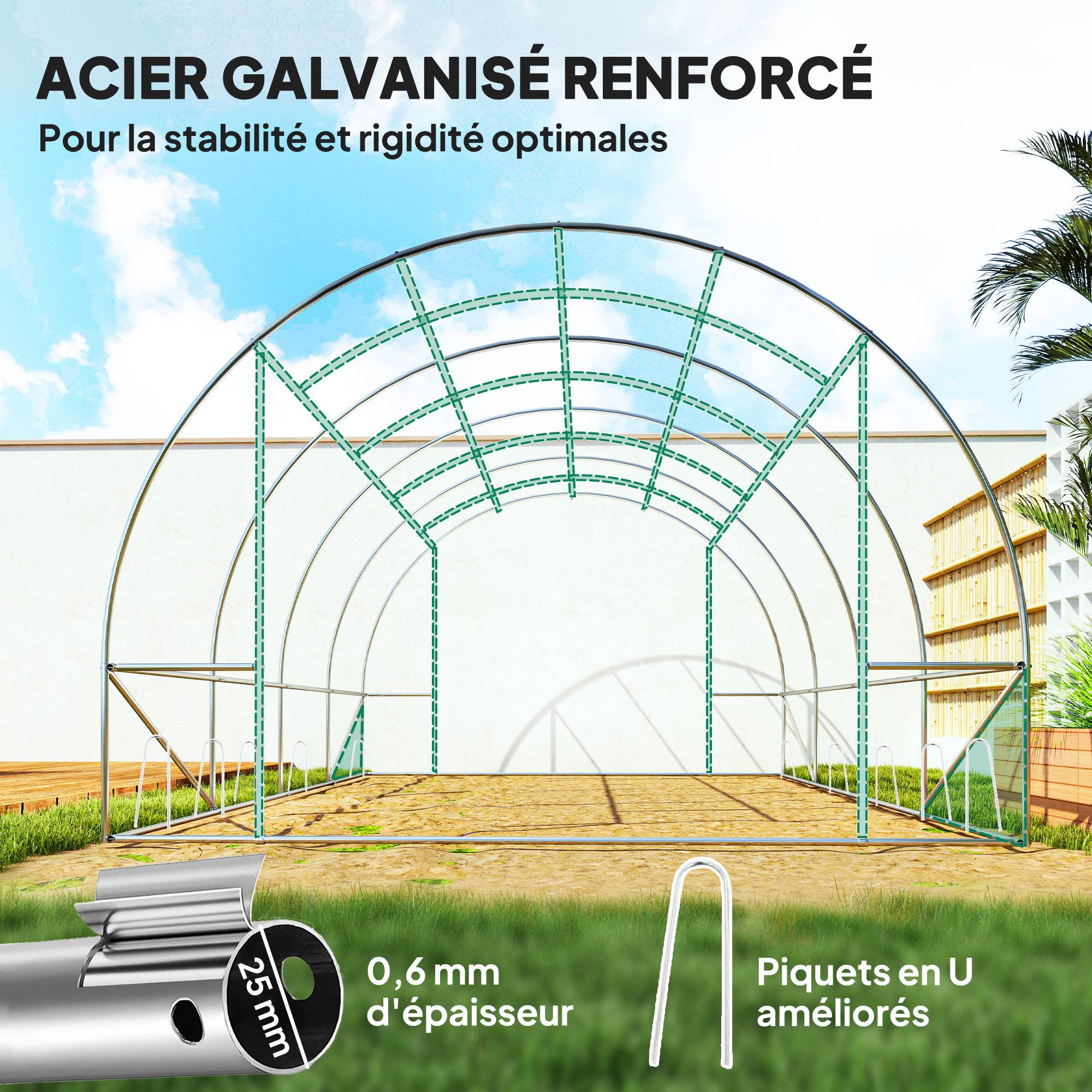 Sans Marque - Serre tunnel jardin 4x2 m acier galvanisé PE porte enroulable grandes fenêtres serre potager verte extérieure - Image 7