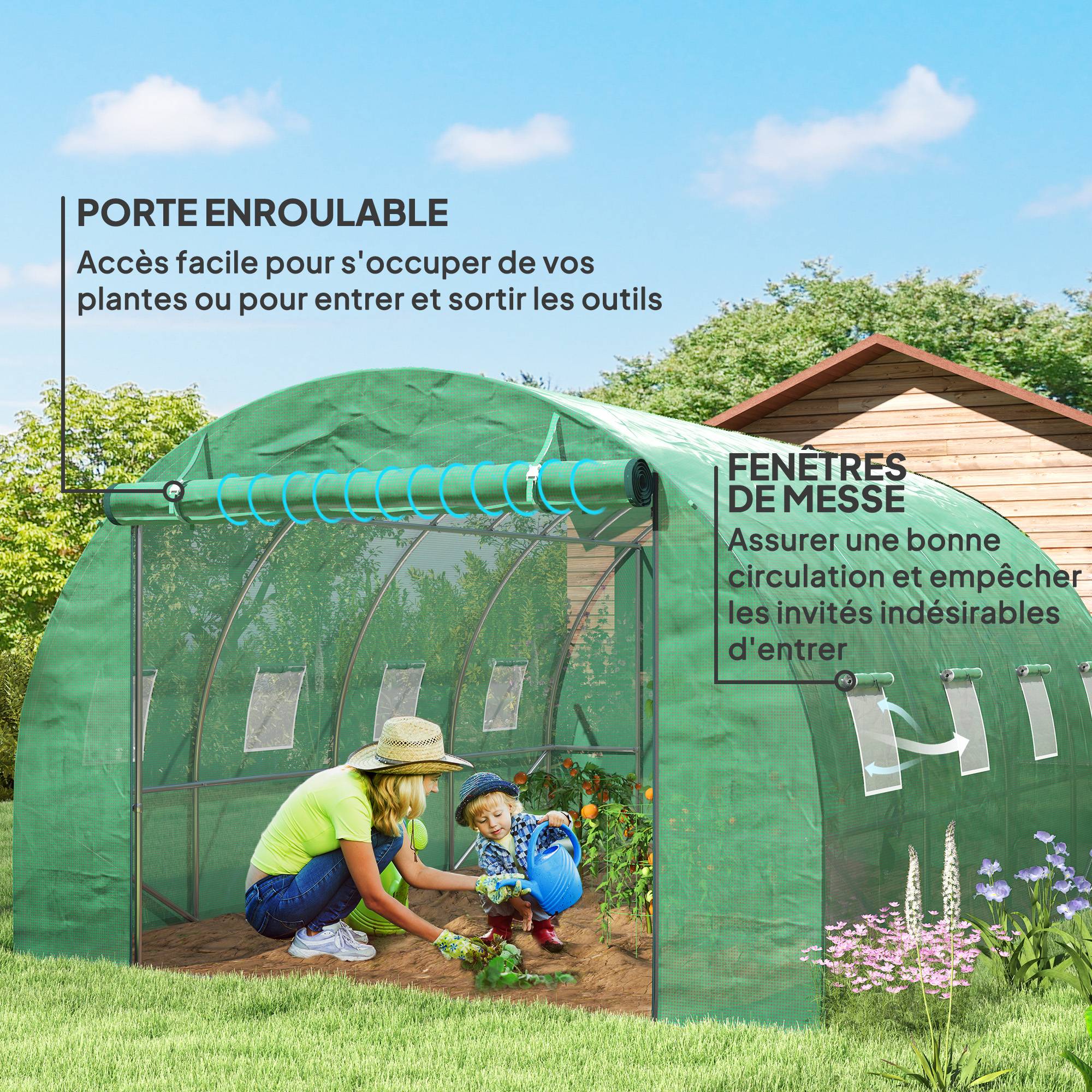 Sans Marque - Serre tunnel jardin 4x2 m acier galvanisé PE porte enroulable grandes fenêtres serre potager verte extérieure - Image 8