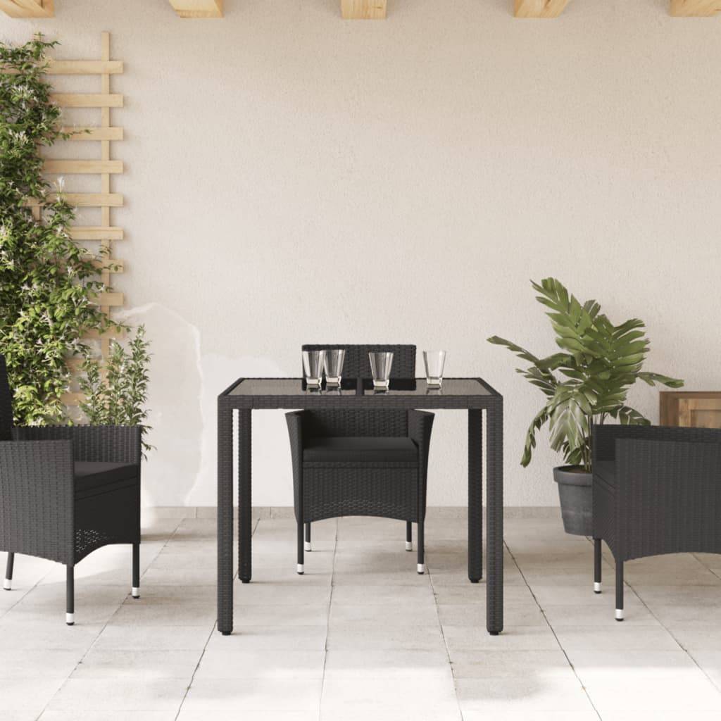 Table de jardin - Table Extérieure - Table De Patio dessus en verre Noir 90x90x75 cm Résine tressée-JU13762 - Image 3