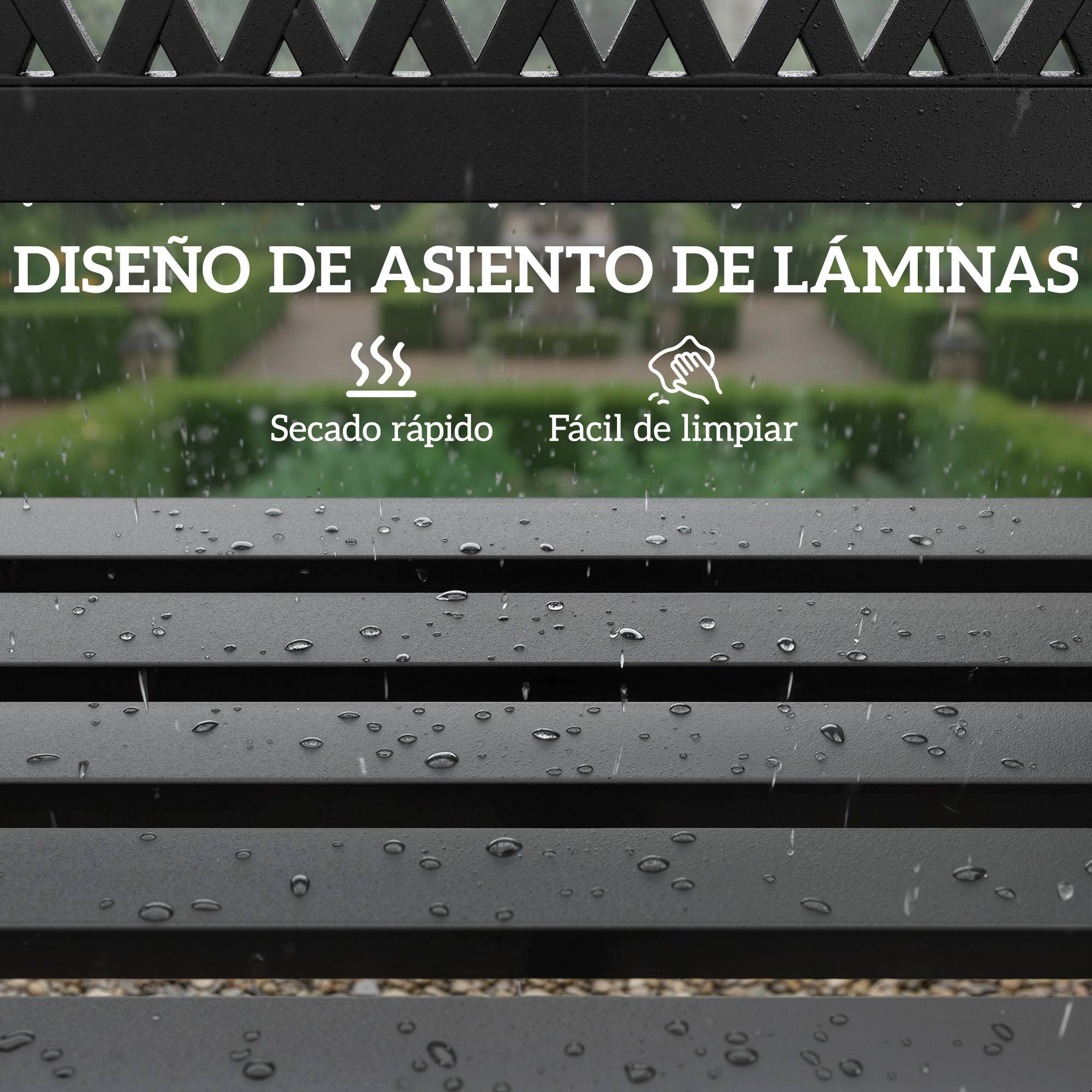 ComfortXL - Banc de jardin acier plastique 2 places patio dossier minimaliste 119x50x75 cm noir - ComfortXL Outdoor Living - Image 9