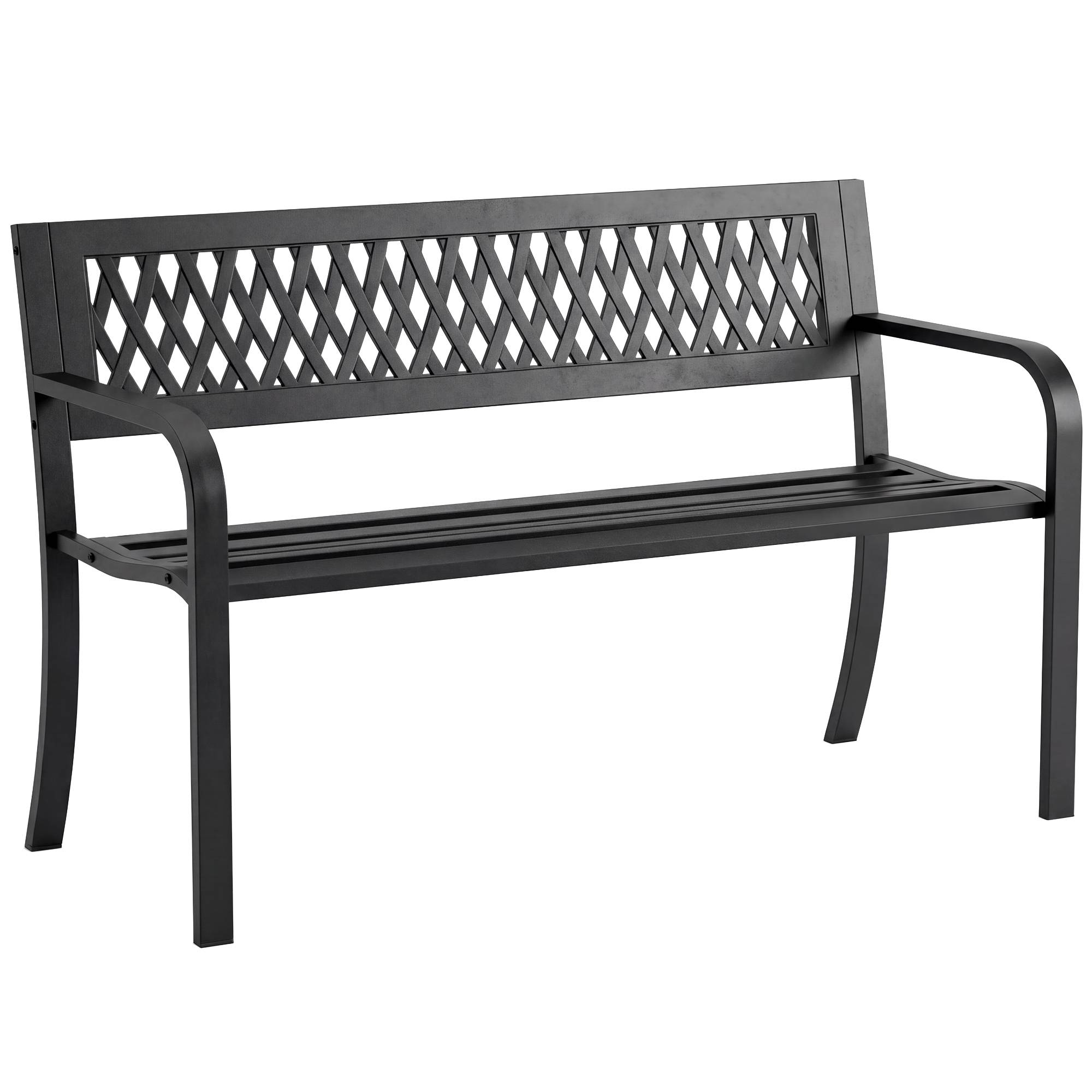 ComfortXL - Banc de jardin acier plastique 2 places patio dossier minimaliste 119x50x75 cm noir - ComfortXL Outdoor Living - Image 1