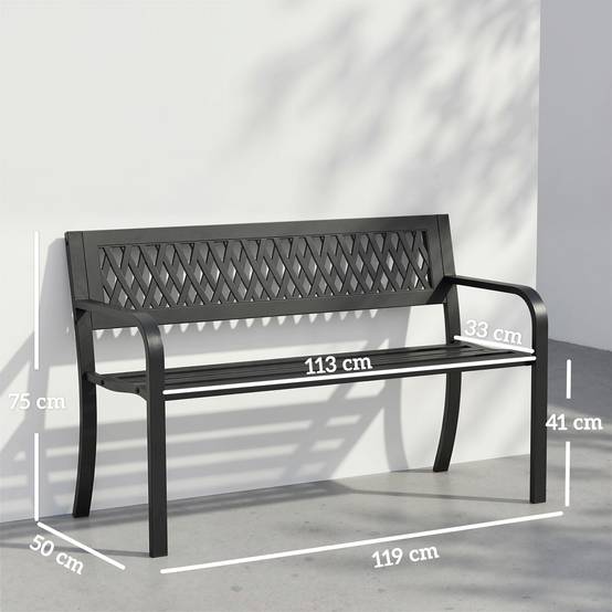 ComfortXL - Banc de jardin acier plastique 2 places patio dossier minimaliste 119x50x75 cm noir - ComfortXL Outdoor Living - Image 5
