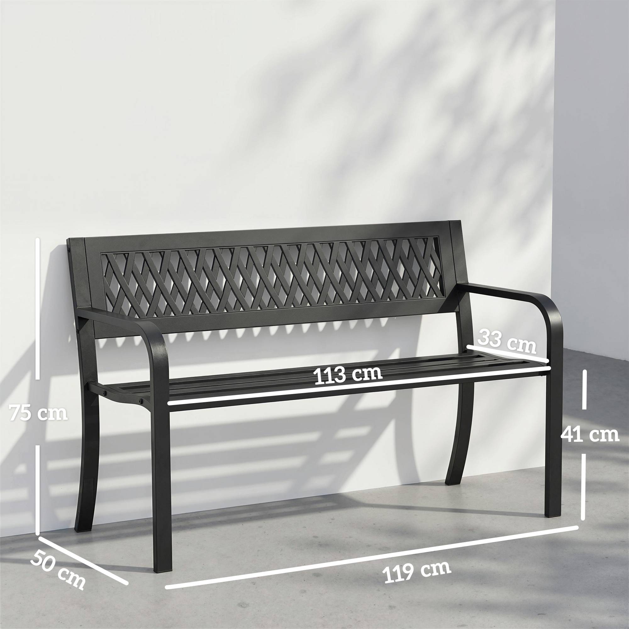 ComfortXL - Banc de jardin acier plastique 2 places patio dossier minimaliste 119x50x75 cm noir - ComfortXL Outdoor Living - Image 5