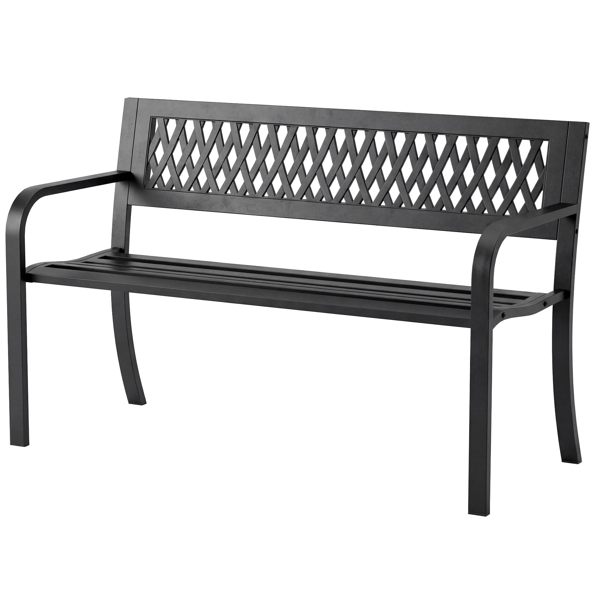 ComfortXL - Banc de jardin acier plastique 2 places patio dossier minimaliste 119x50x75 cm noir - ComfortXL Outdoor Living - Image 2