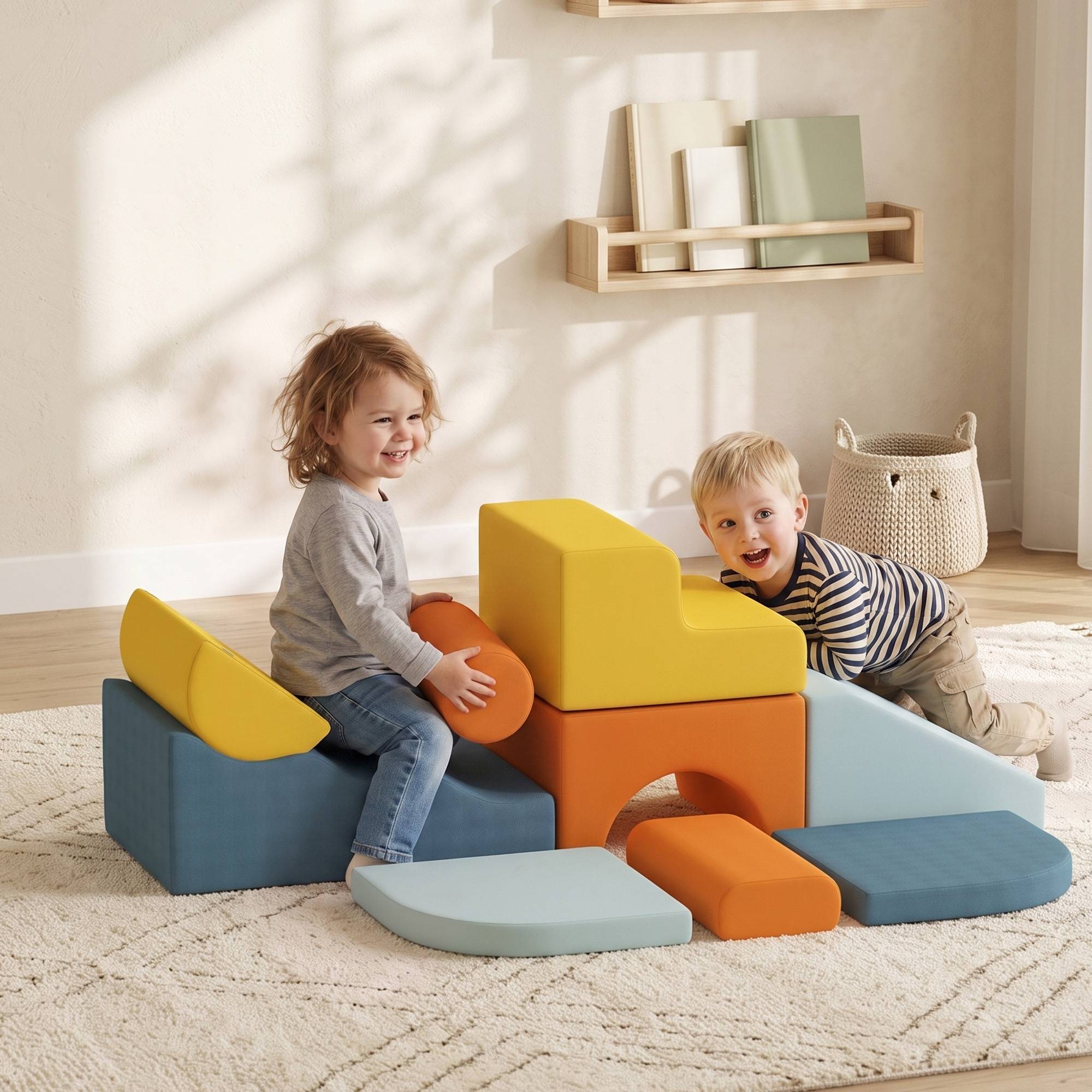 Parcours motricité bébé 9PCS, module motricité bébé en mousse avec housse amovible en revêtement velours, multicolore - Image 3