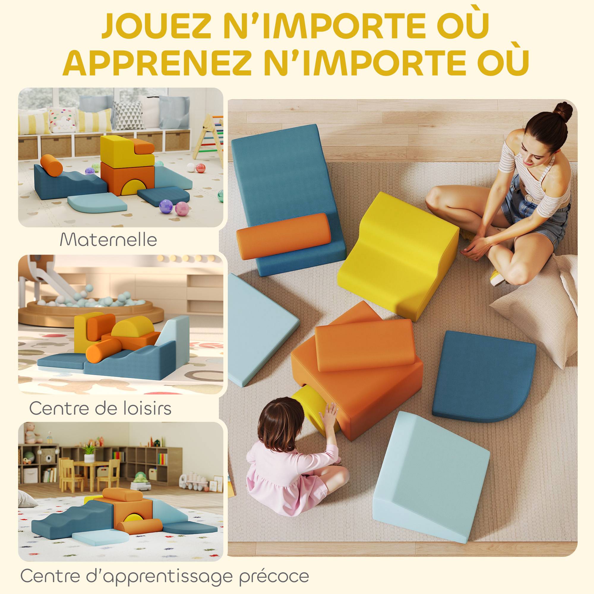 Parcours motricité bébé 9PCS, module motricité bébé en mousse avec housse amovible en revêtement velours, multicolore - Image 10