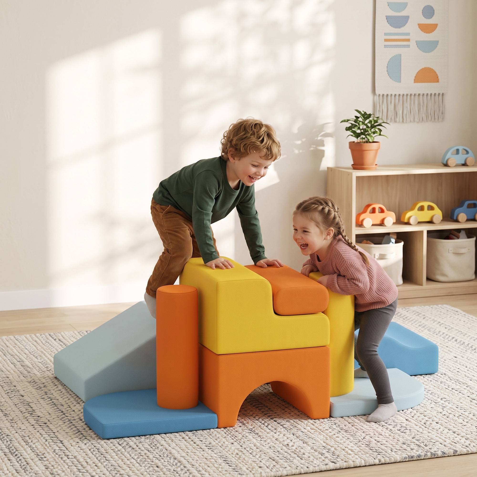 Parcours motricité bébé 9PCS, module motricité bébé en mousse avec housse amovible en revêtement velours, multicolore - Image 4