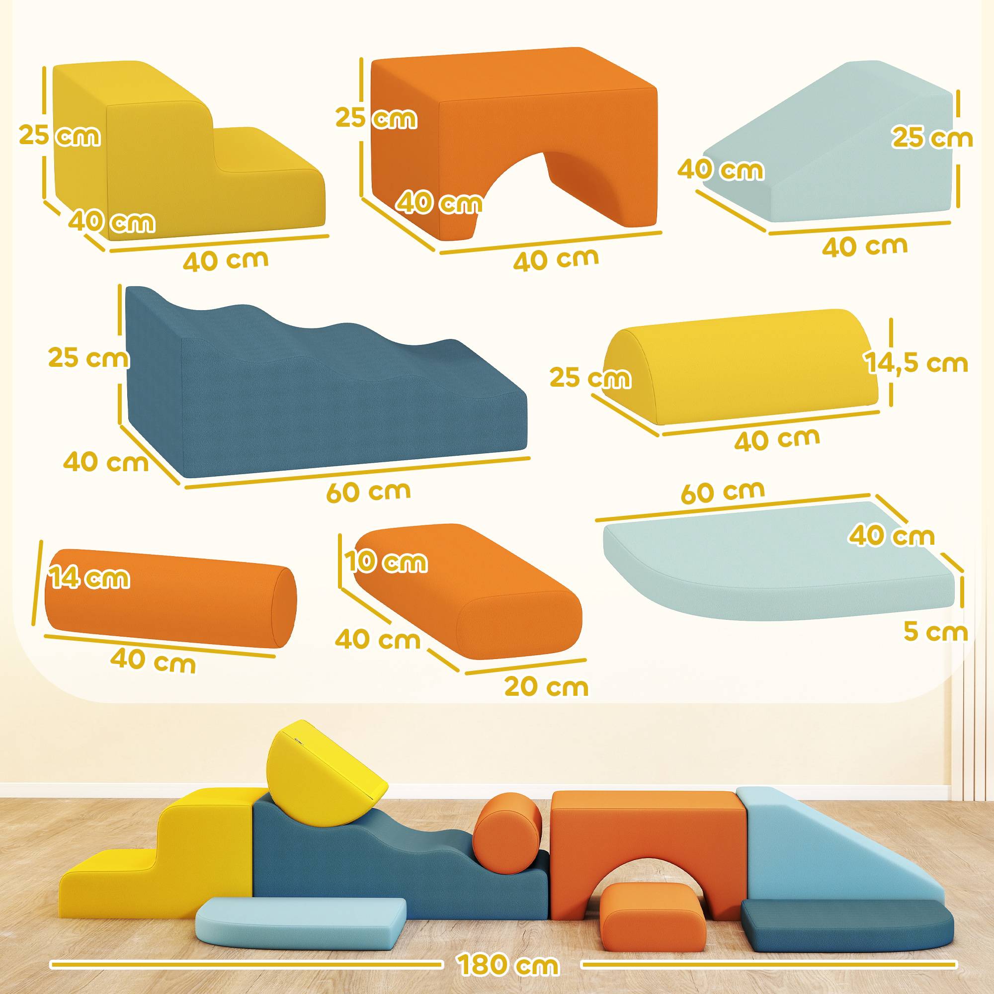 Parcours motricité bébé 9PCS, module motricité bébé en mousse avec housse amovible en revêtement velours, multicolore - Image 5