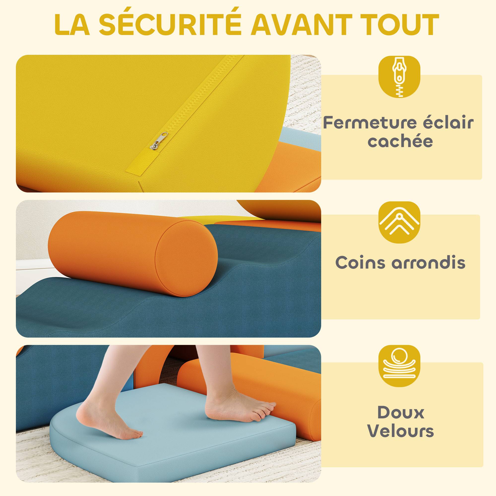 Parcours motricité bébé 9PCS, module motricité bébé en mousse avec housse amovible en revêtement velours, multicolore - Image 8