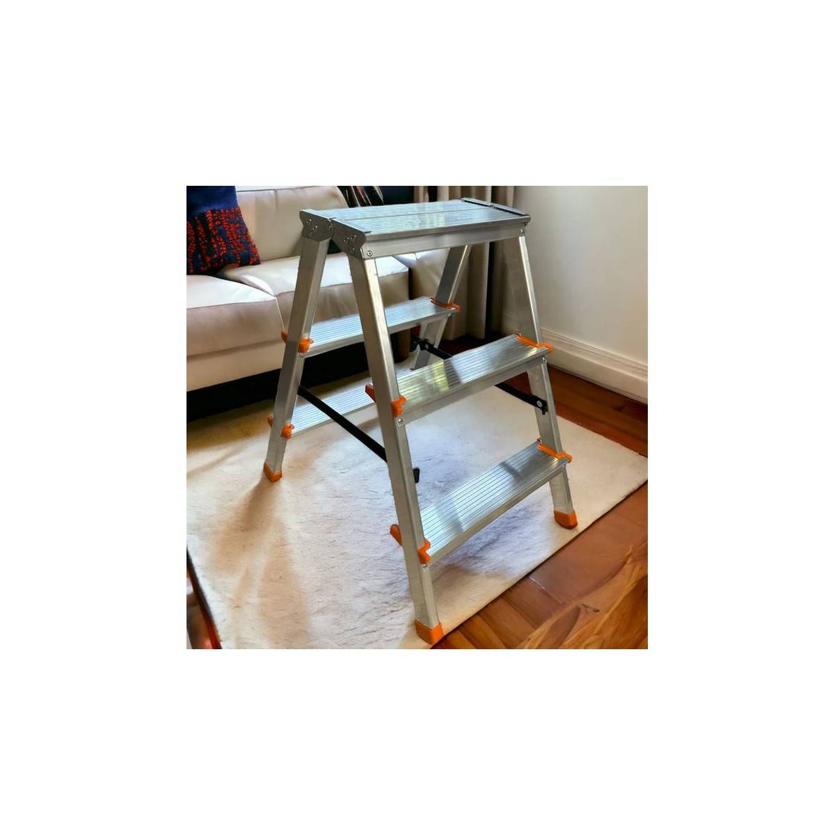 Escabeau 3 marches Marche-pied Aluminium Charge 125 kg Pliable Pieds anti-dérapants BRIXO - Image 5