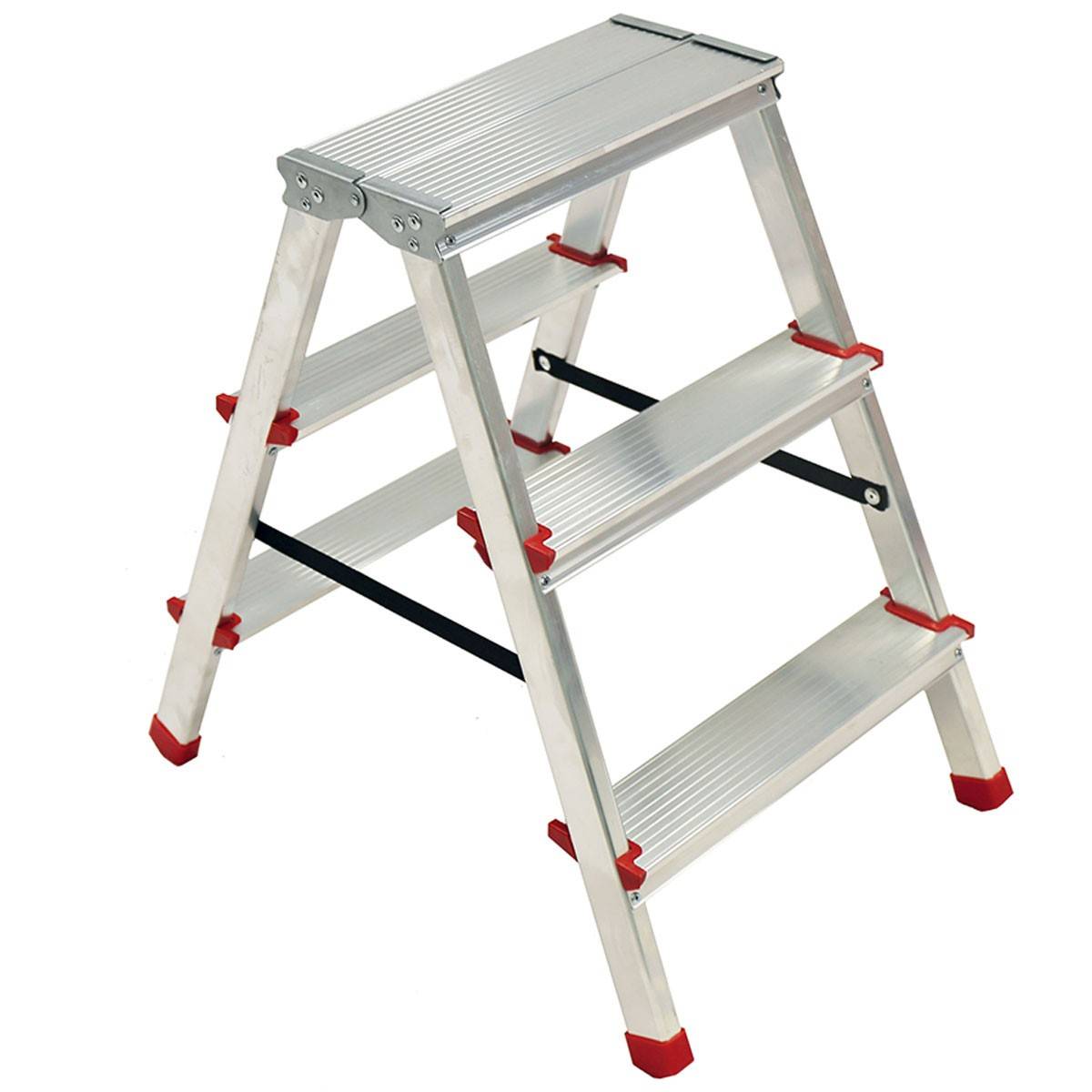 Escabeau 3 marches Marche-pied Aluminium Charge 125 kg Pliable Pieds anti-dérapants BRIXO - Image 1