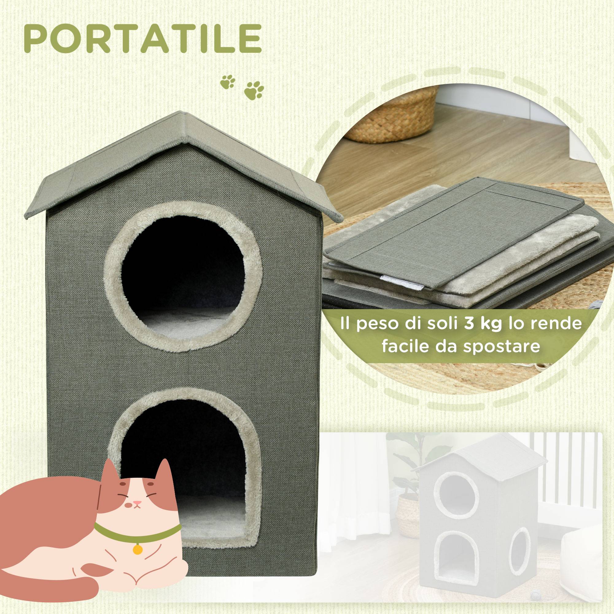 Maison pour chat à deux niveaux avec coussins lavables, 3 entrées, 42 x 46 x 59,5 cm, grise - Image 9