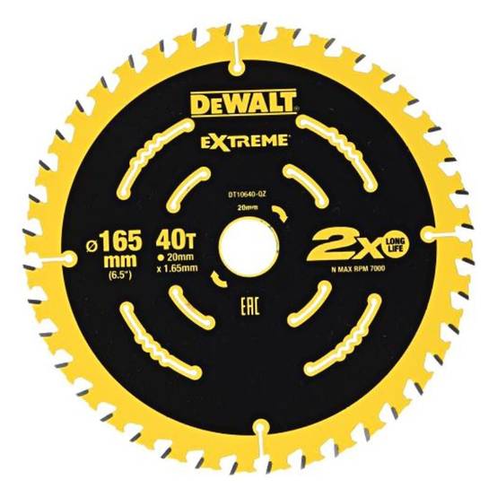 Lame de scie circulaire Ø165 x 20 mm DEWALT EXTREME DT10640-QZ 40T ATB 5° Dewalt - Image 1