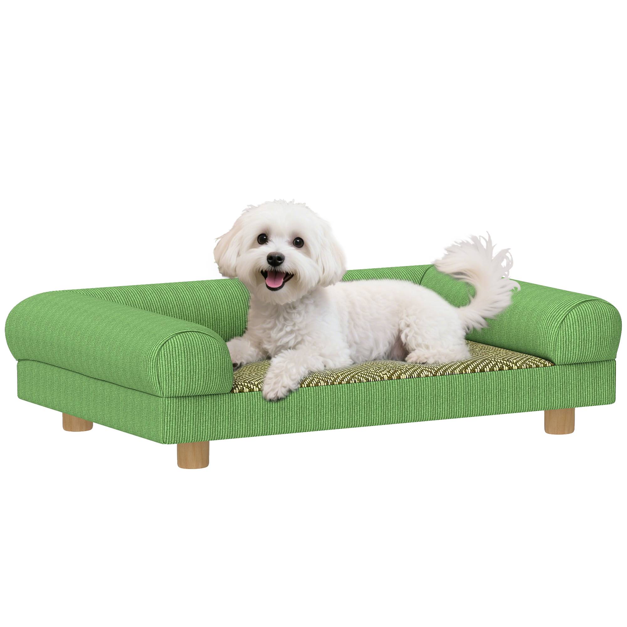 Sans Marque - Canapé pour chien chat lit pour chien surélevé, assise de tapis frais, accoudoirs, en velours doux 63 x 41 x 17 cm, vert - Image 1