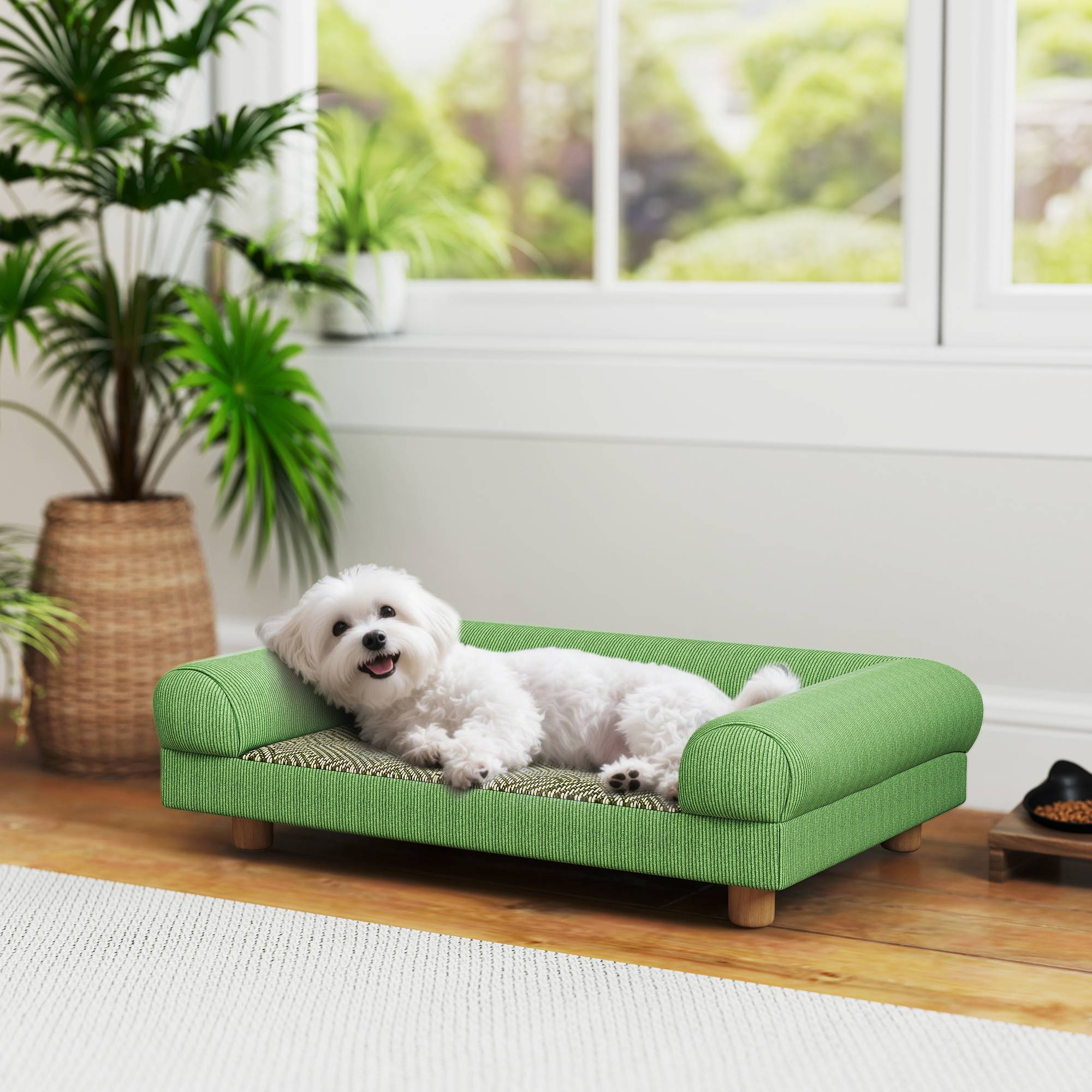 Sans Marque - Canapé pour chien chat lit pour chien surélevé, assise de tapis frais, accoudoirs, en velours doux 63 x 41 x 17 cm, vert - Image 3
