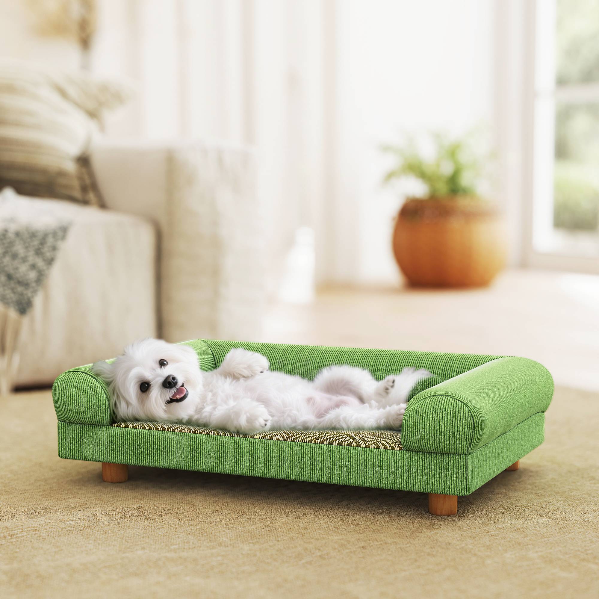 Sans Marque - Canapé pour chien chat lit pour chien surélevé, assise de tapis frais, accoudoirs, en velours doux 63 x 41 x 17 cm, vert - Image 10