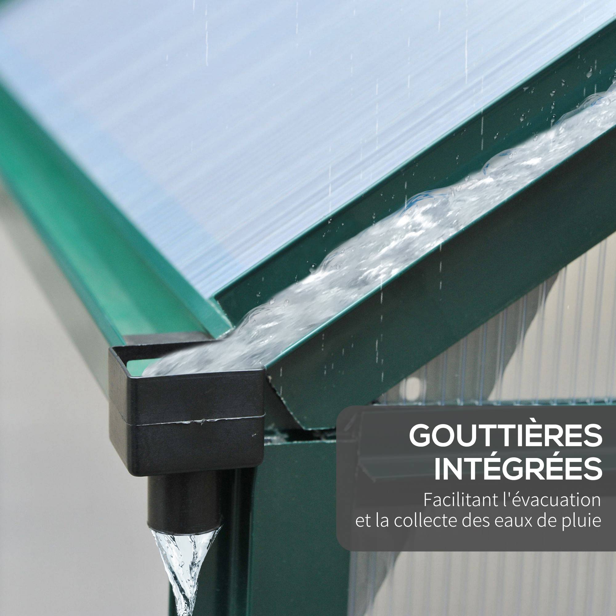Serre de jardin Polycarbonate 3,6m² Aluminium avec base et gouttière 190x192x201cm Vert Foncé - ComfortXL Outdoor Living - Image 9