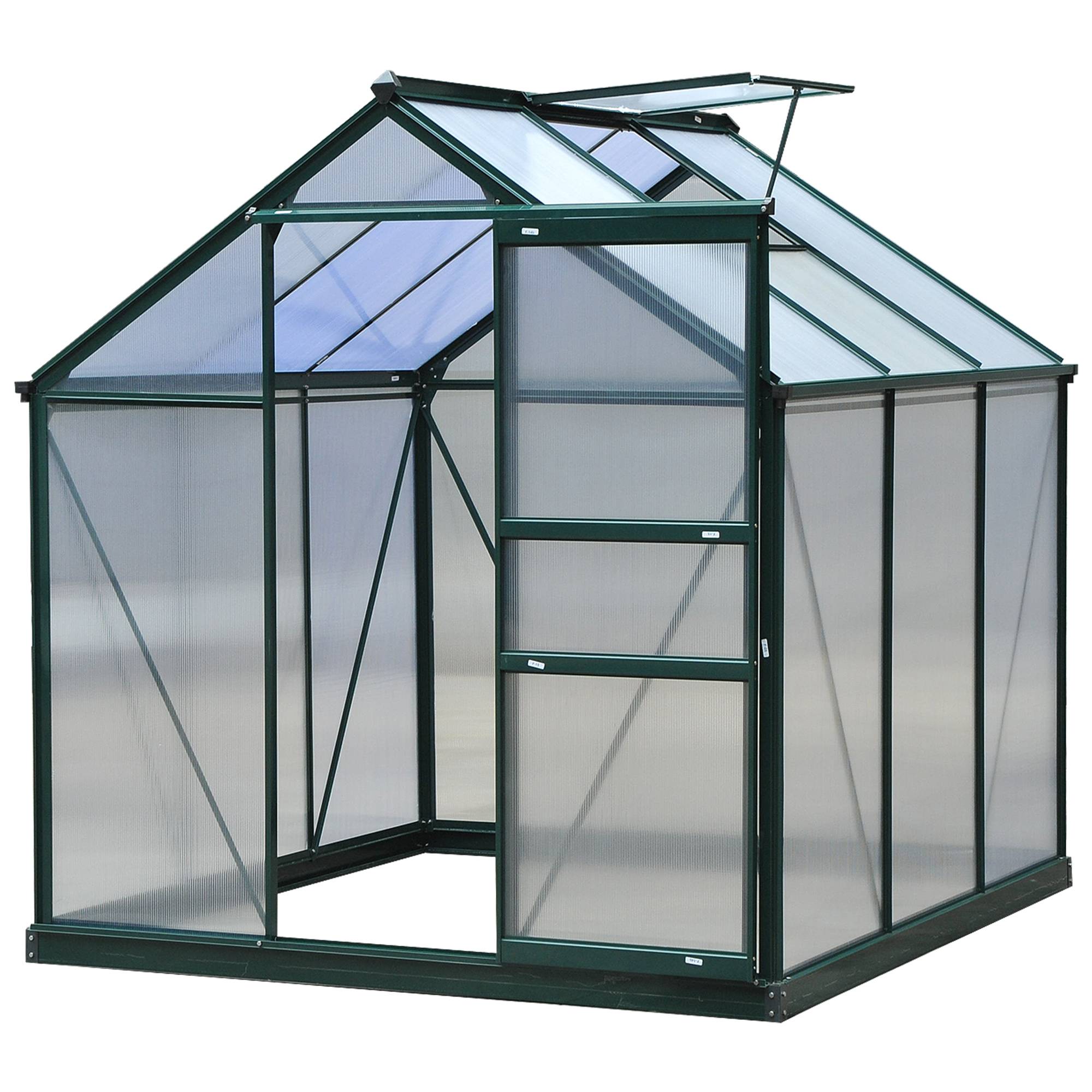 Serre de jardin Polycarbonate 3,6m² Aluminium avec base et gouttière 190x192x201cm Vert Foncé - ComfortXL Outdoor Living - Image 1