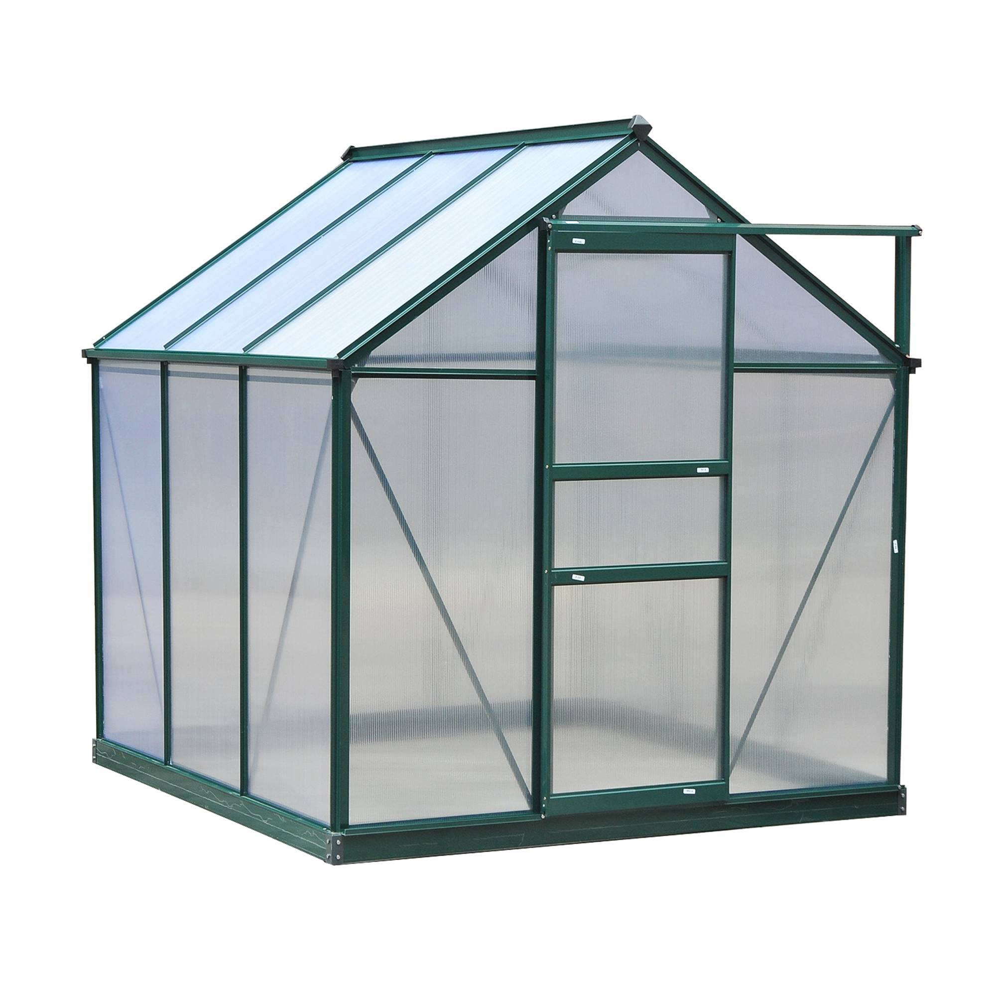 Serre de jardin Polycarbonate 3,6m² Aluminium avec base et gouttière 190x192x201cm Vert Foncé - ComfortXL Outdoor Living - Image 2