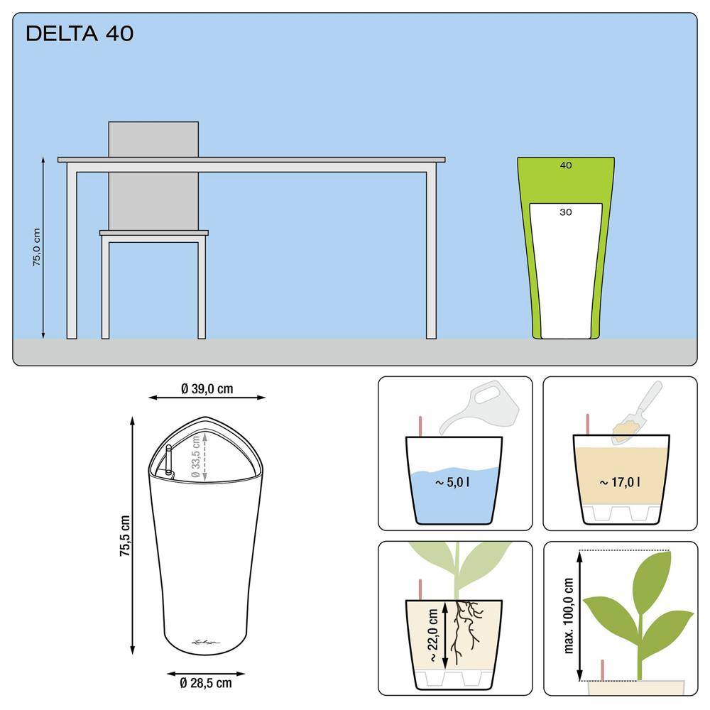 Lechuza - Delta Premium 40 - kit complet, rouge scarlet brillant 75 cm Lechuza - Image 2