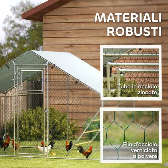 Enclos poules acier galvanisé jardin 6m2 avec toit bâche anti-UV 300x200cm argent - ComfortXL Outdoor Living - Image 10