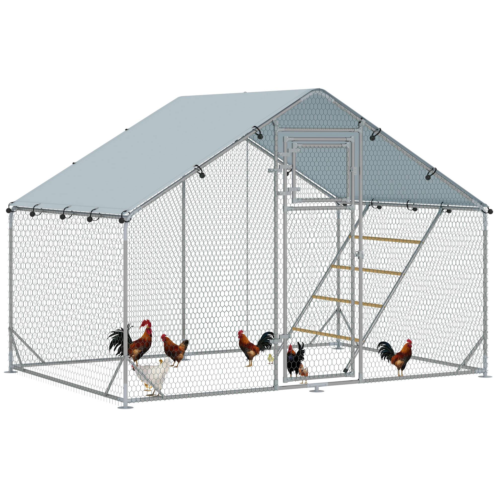 Enclos poules acier galvanisé jardin 6m2 avec toit bâche anti-UV 300x200cm argent - ComfortXL Outdoor Living