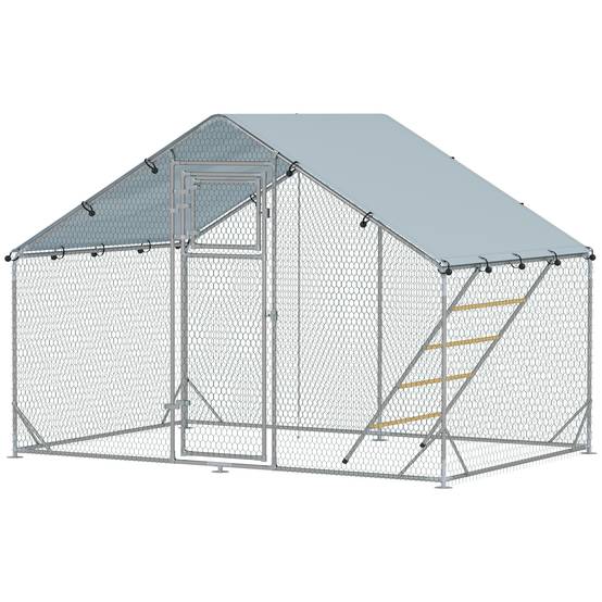 Enclos poules acier galvanisé jardin 6m2 avec toit bâche anti-UV 300x200cm argent - ComfortXL Outdoor Living - Image 2