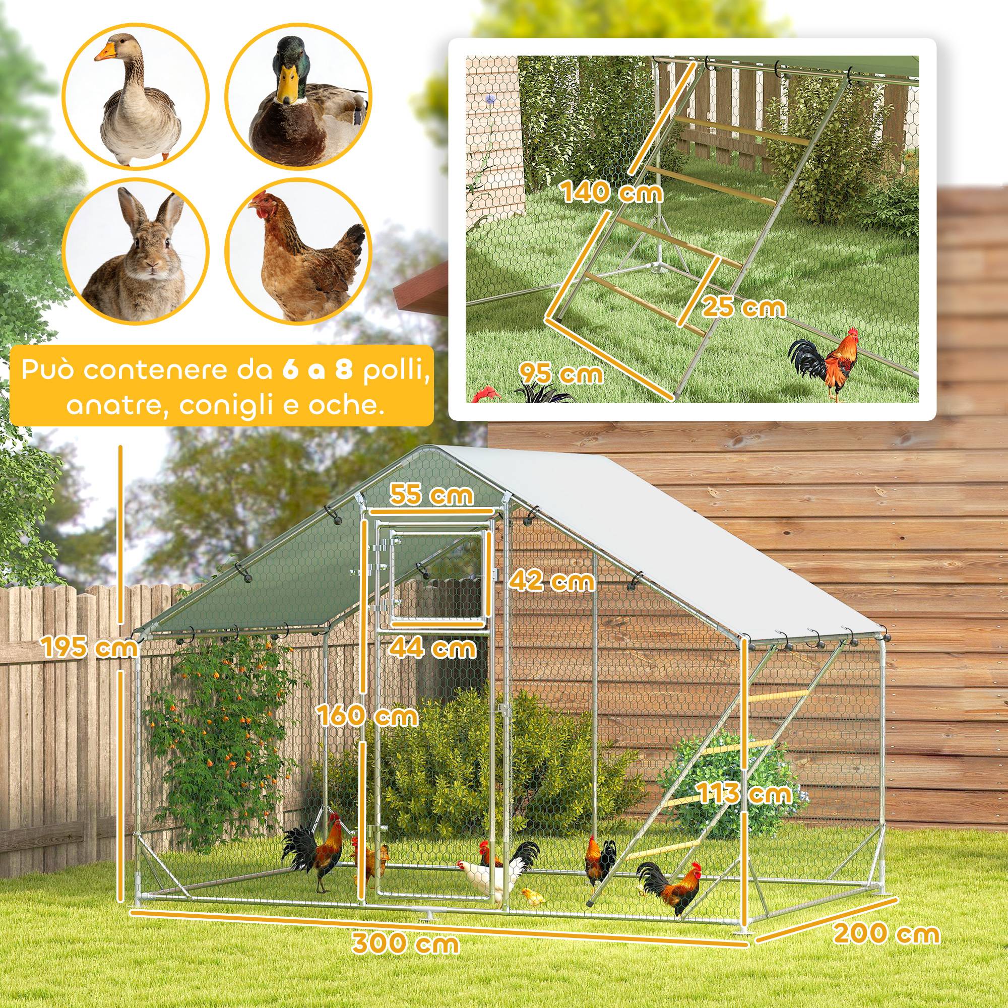 Enclos poules acier galvanisé jardin 6m2 avec toit bâche anti-UV 300x200cm argent - ComfortXL Outdoor Living - Image 5