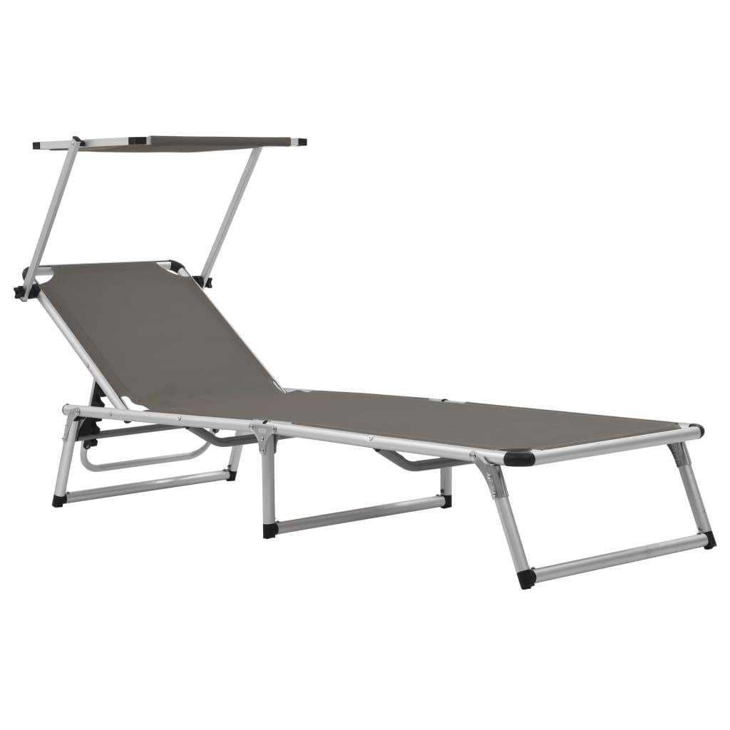 Helloshop26 - Chaises longues pliables et toit 2 pièces aluminium textilène gris - Image 1