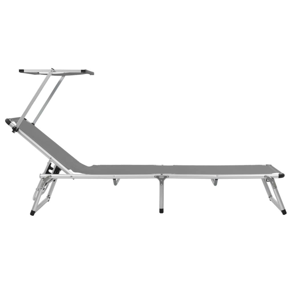 Helloshop26 - Chaises longues pliables et toit 2 pièces aluminium textilène gris - Image 3