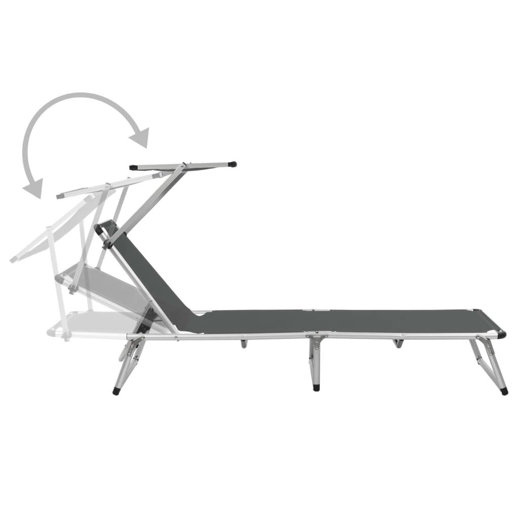 Helloshop26 - Chaises longues pliables et toit 2 pièces aluminium textilène gris - Image 4