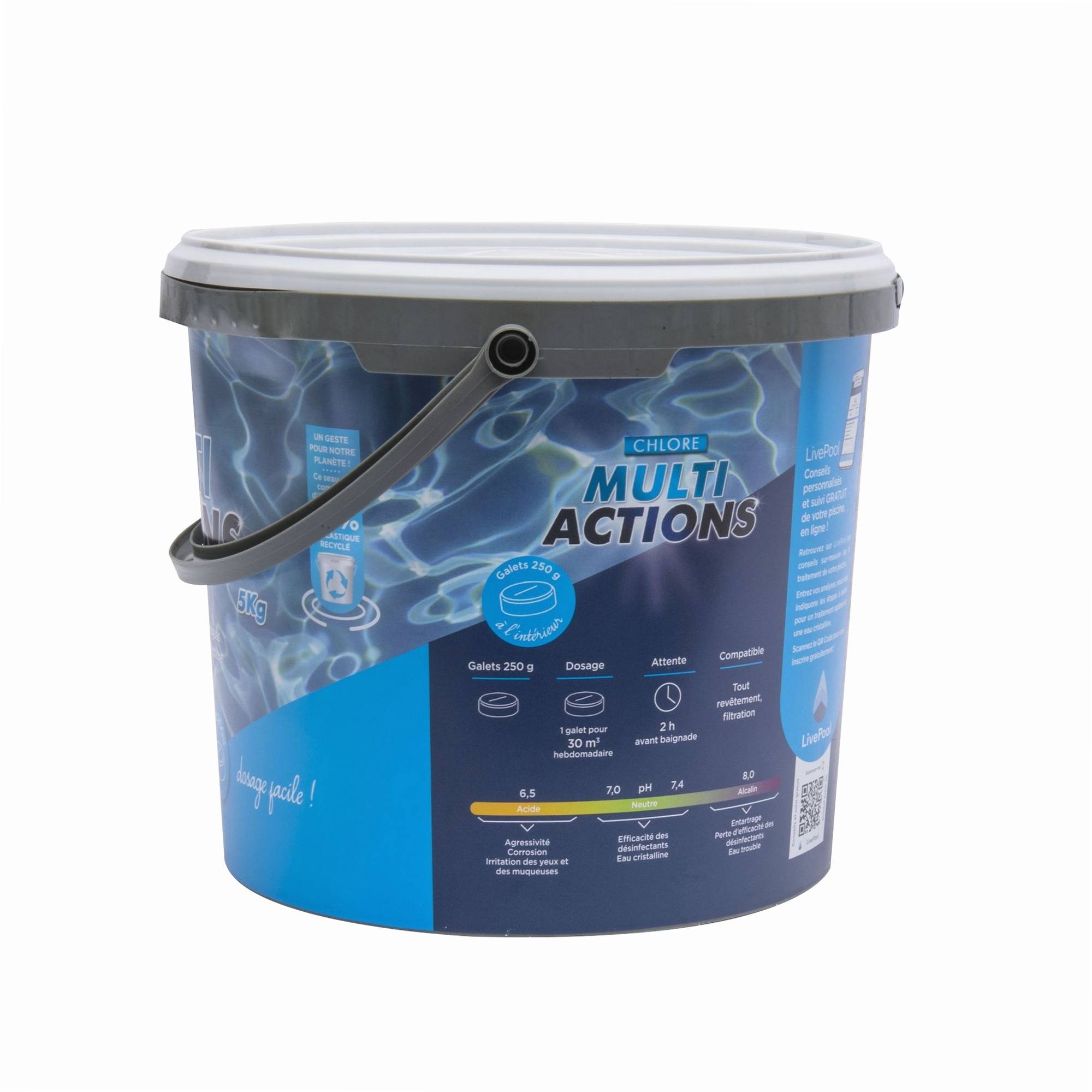 Aqualux - Chlore multi actions, galets 250gr, seau de 5KG, EDG, non comburant - AQUALUX - 106622 - Image 3