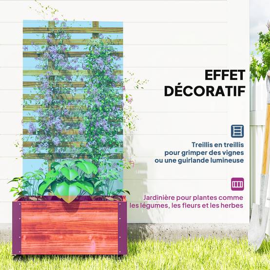 Jardinière treillis roulettes bois pin balcon terrasse paravent mobile 65x31x147cm marron - ComfortXL Outdoor Living - Image 6