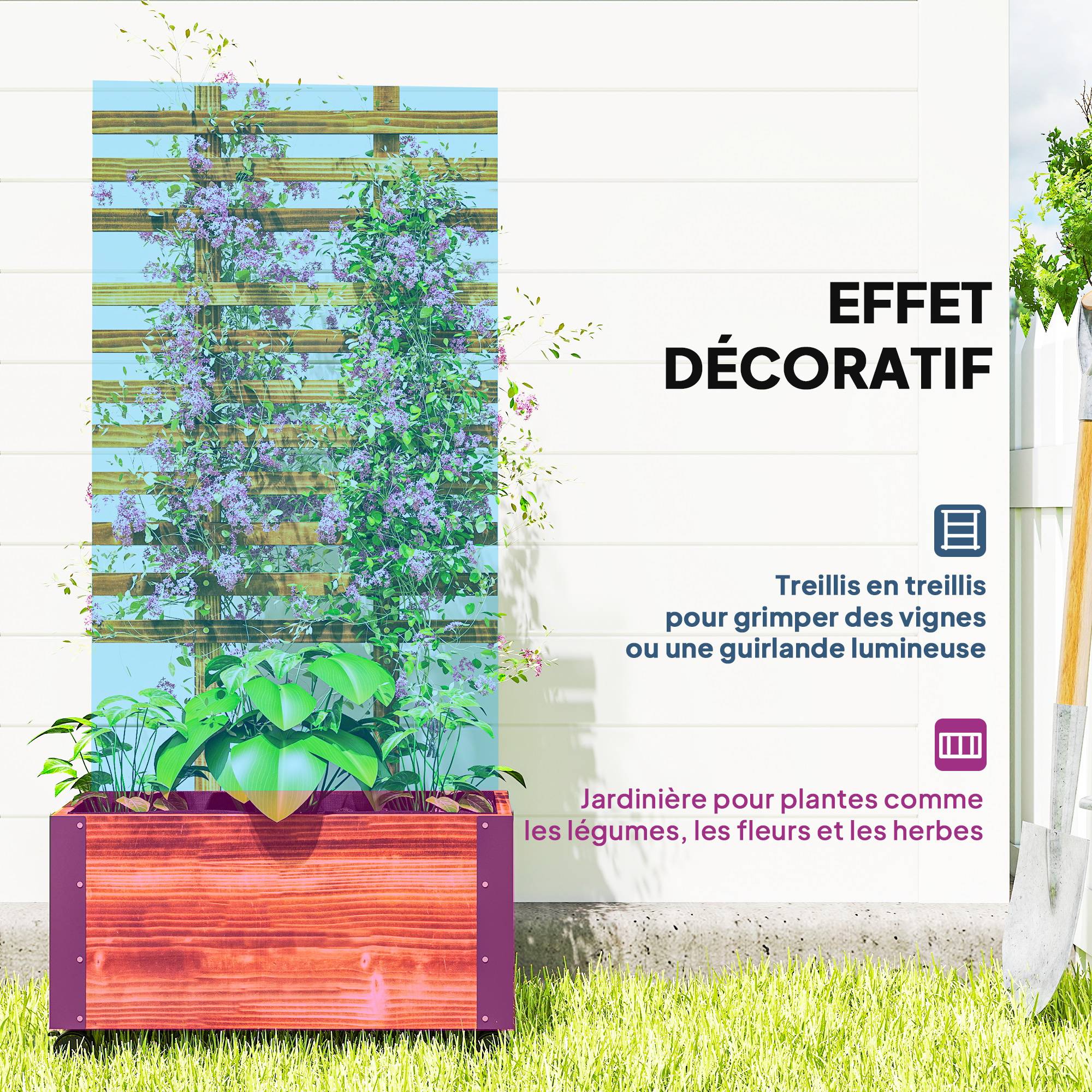 Jardinière treillis roulettes bois pin balcon terrasse paravent mobile 65x31x147cm marron - ComfortXL Outdoor Living - Image 6