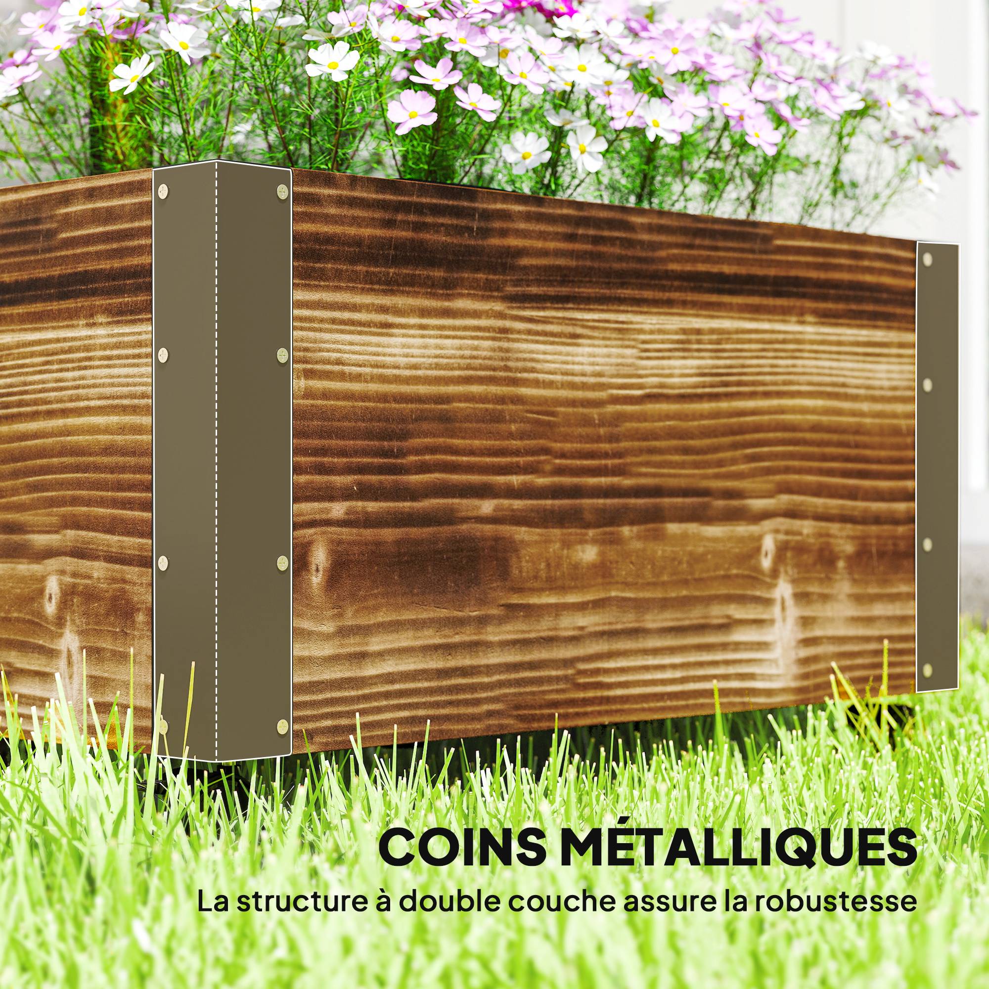 Jardinière treillis roulettes bois pin balcon terrasse paravent mobile 65x31x147cm marron - ComfortXL Outdoor Living - Image 8