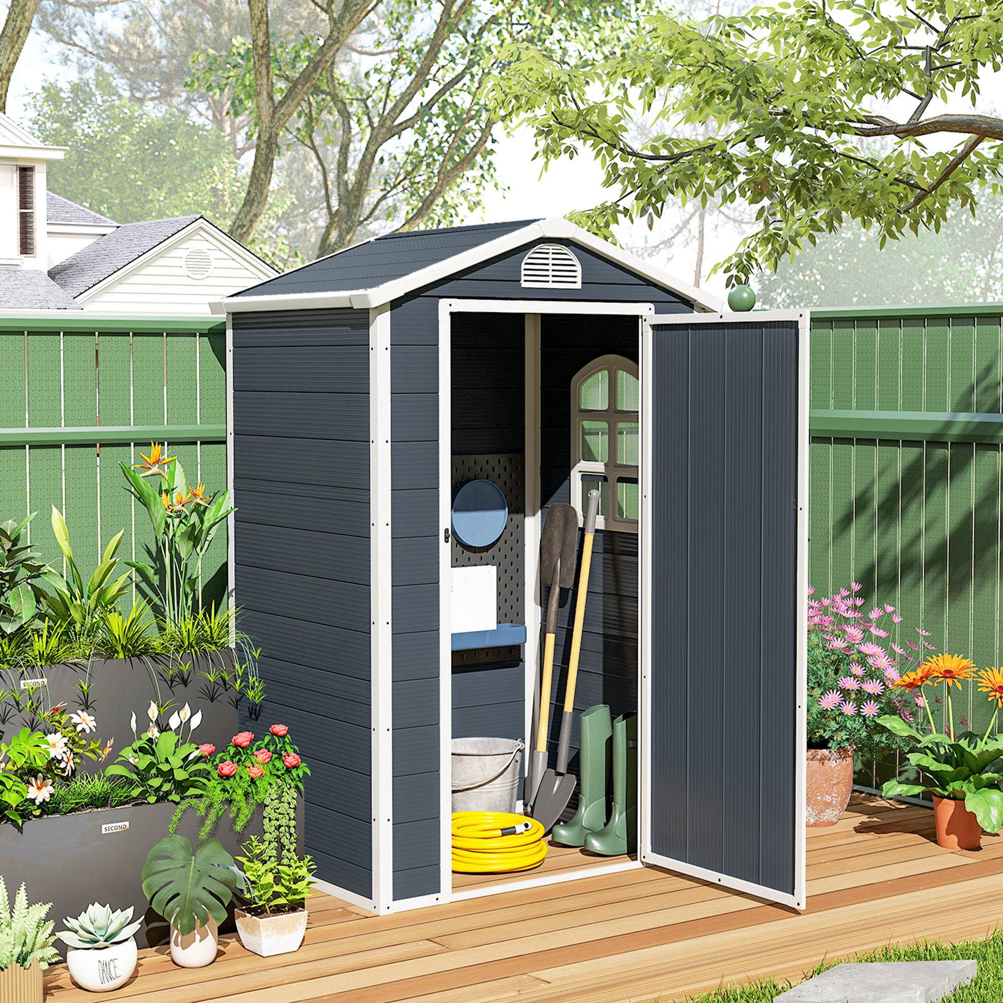 Abri de jardin polypropylène gris foncé 134 x 104 x 204 cm - PANGIVO - Image 4