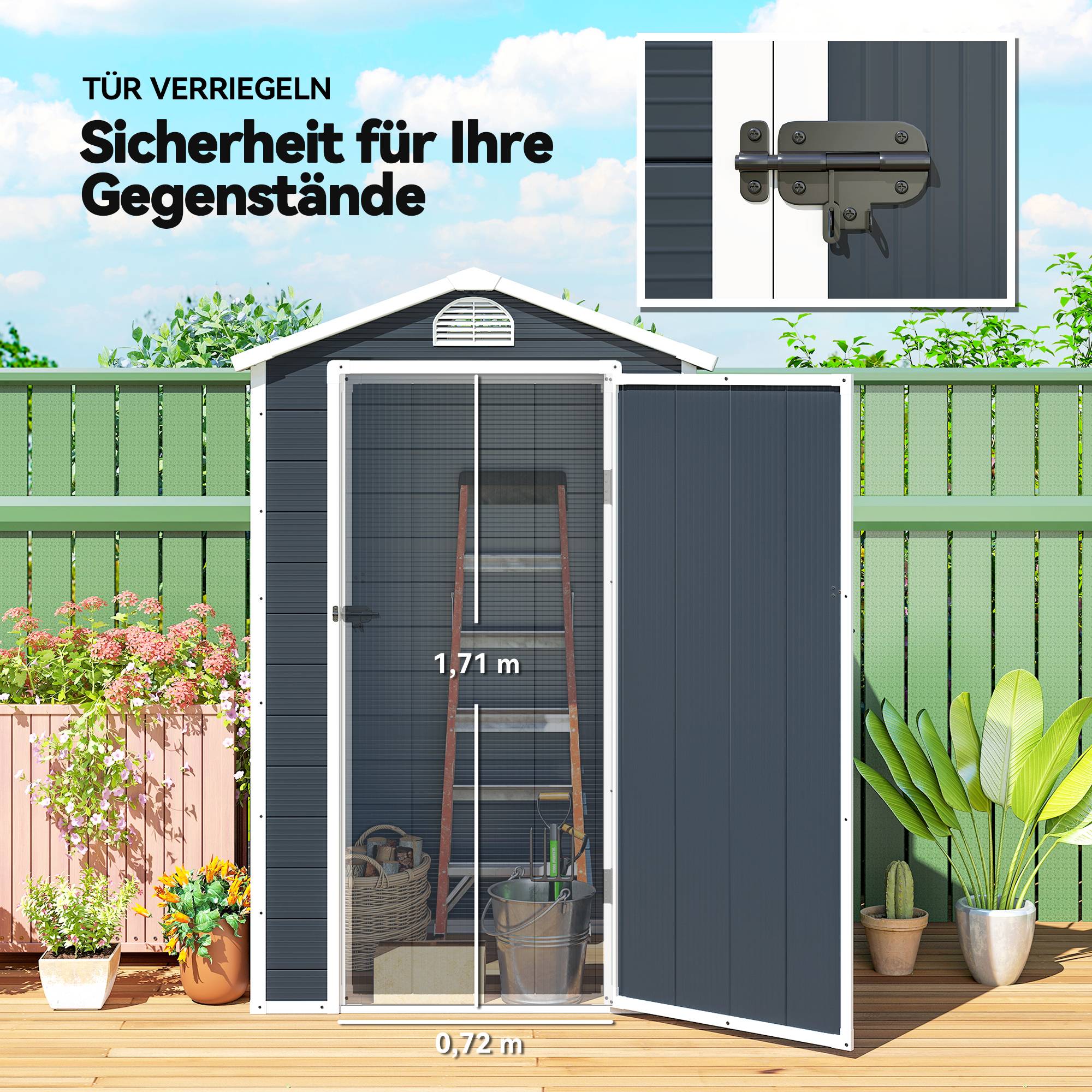 Abri de jardin polypropylène gris foncé 134 x 104 x 204 cm - PANGIVO - Image 9