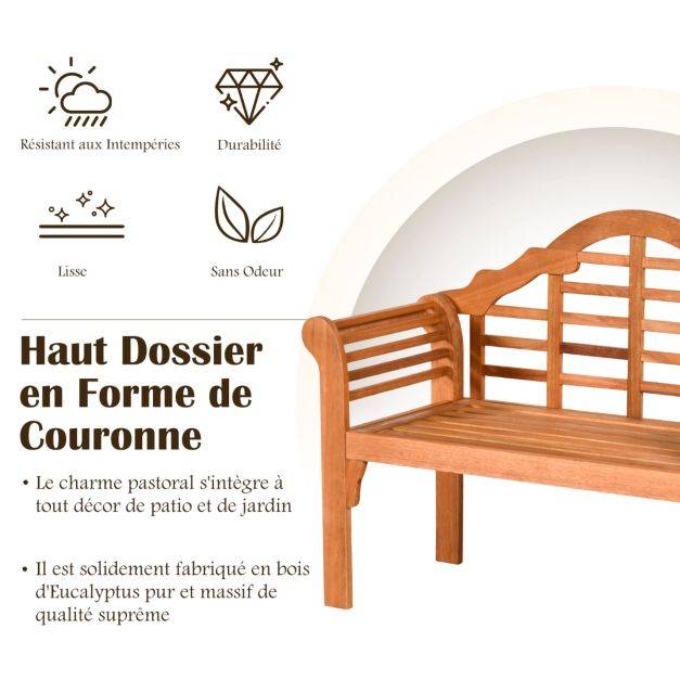 Helloshop26 - Banc de jardin pliable en bois d’eucalyptus 2 places 123 x 54 x 96 cm banquette de jardin extérieure pour terrasse cour balcon bois beige - Image 3