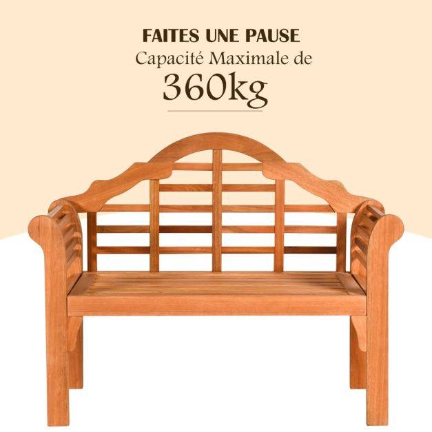 Helloshop26 - Banc de jardin pliable en bois d’eucalyptus 2 places 123 x 54 x 96 cm banquette de jardin extérieure pour terrasse cour balcon bois beige - Image 4