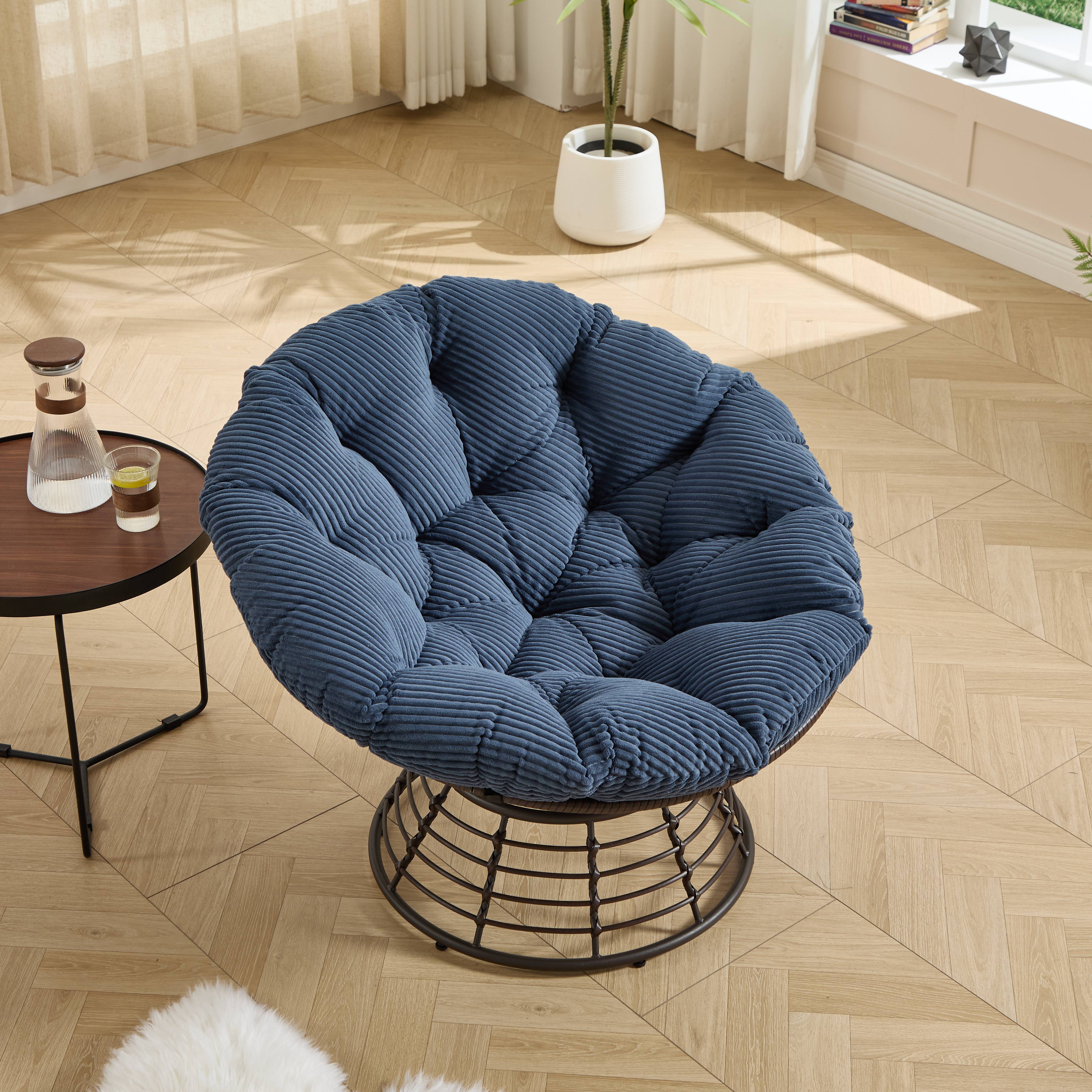 Chaise Papasan en osier pivotante 360° cadre marron coussin bleu marine Comforta confortable pour intérieur extérieur - Image 10